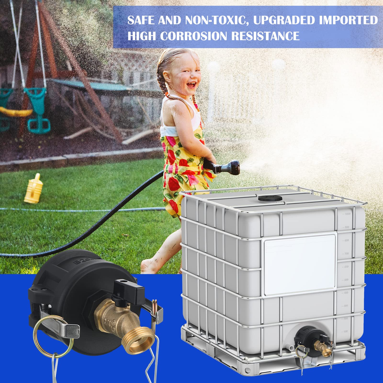 Kingdder 275-330 Gallon IBC Tote Fitting Adapter - 2 Inch Cam Lock to 3/4 Inch Brass Hose Faucet with Ball Valve - Heavy Duty Garden Hose Connector for Water Transfer, Agriculture & Industrial Use