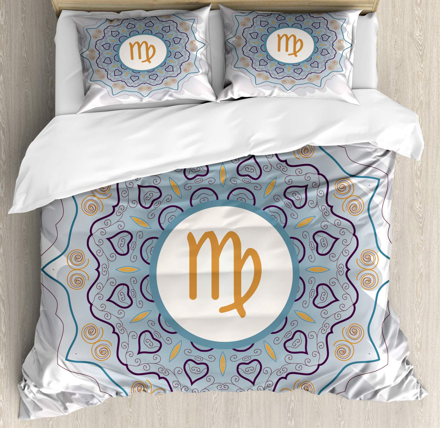 Ambesonne Zodiac Virgo Duvet Cover Set - Ornate Oriental Mandala Doodle Design with Karma Themes, 3-Piece King Size Bedding Set with 2 Pillow Shams, Multicolor | Perfect for Boho Chic Bedrooms, Dorm Decor & Spiritual Home Styling