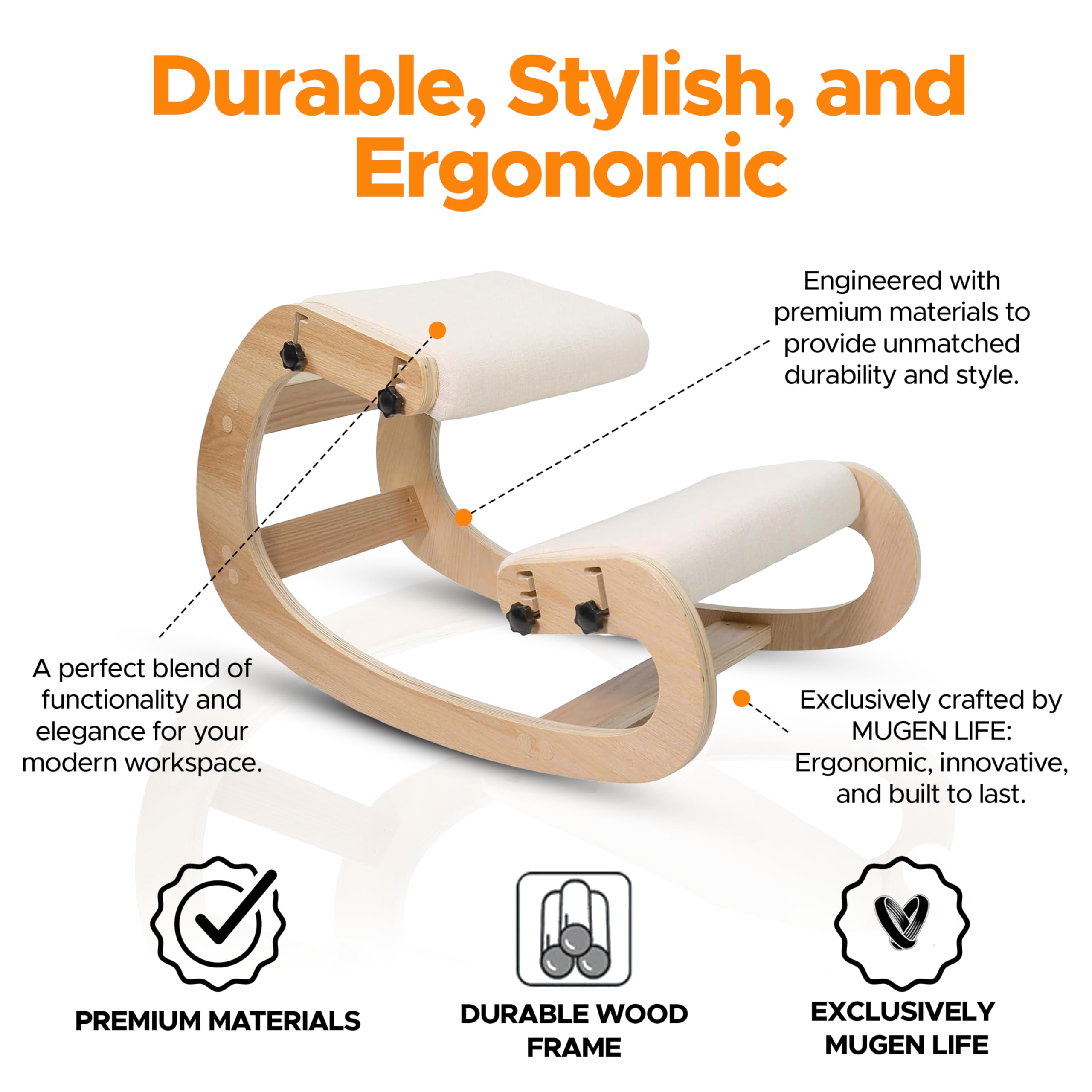 Ergonomic Adjustable Kneeling Chair for Back Pain Relief - Office Desk Posture Stool with Multiple Height Settings - Improves Posture & Comfort - Perfect for Home Office, Gaming & Meditation