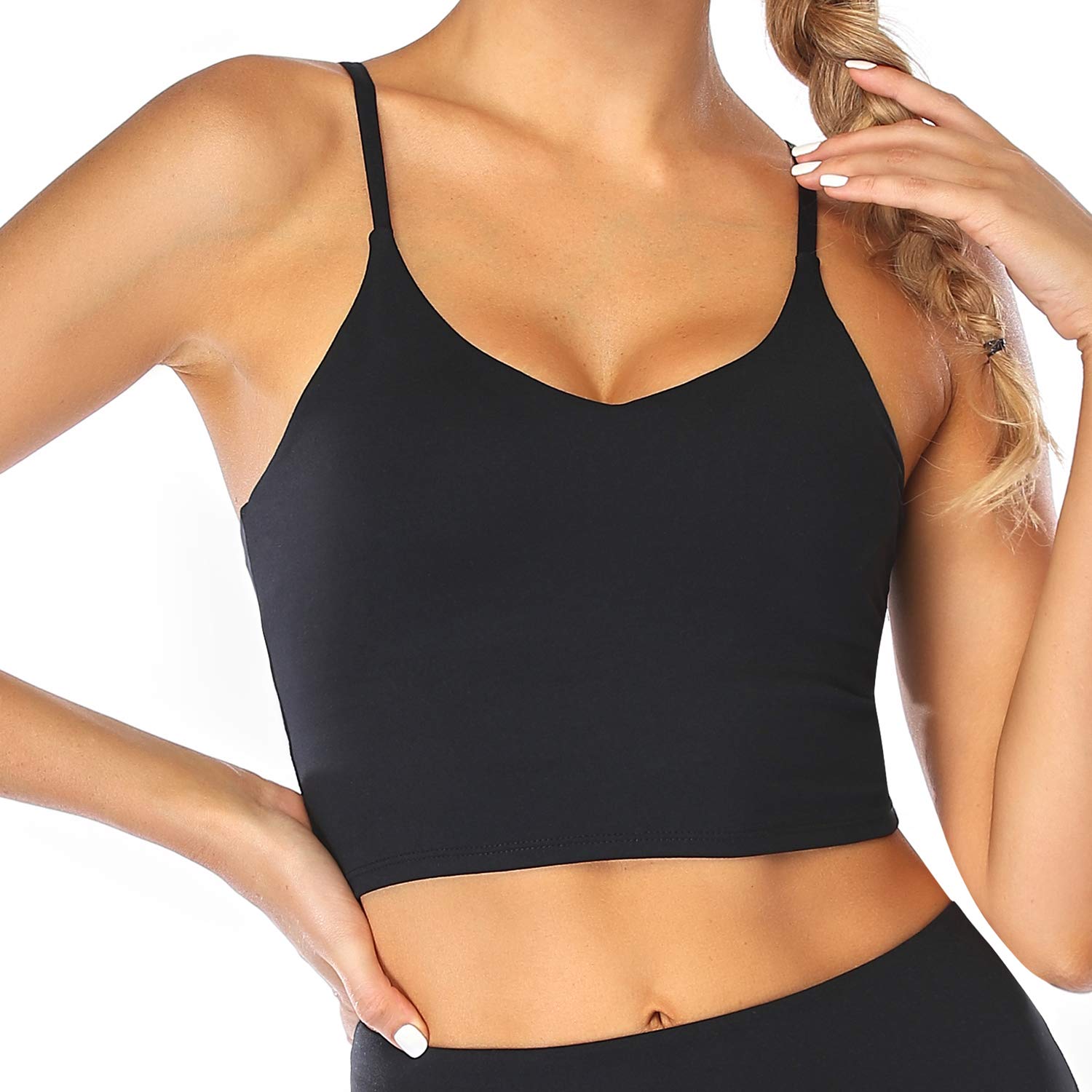 Women's V-Neck Padded Yoga Sports Bra Camisole with Shelf Bra - Athletic Tank Top & Workout Shirt for Running, Gym, Yoga & Fitness
