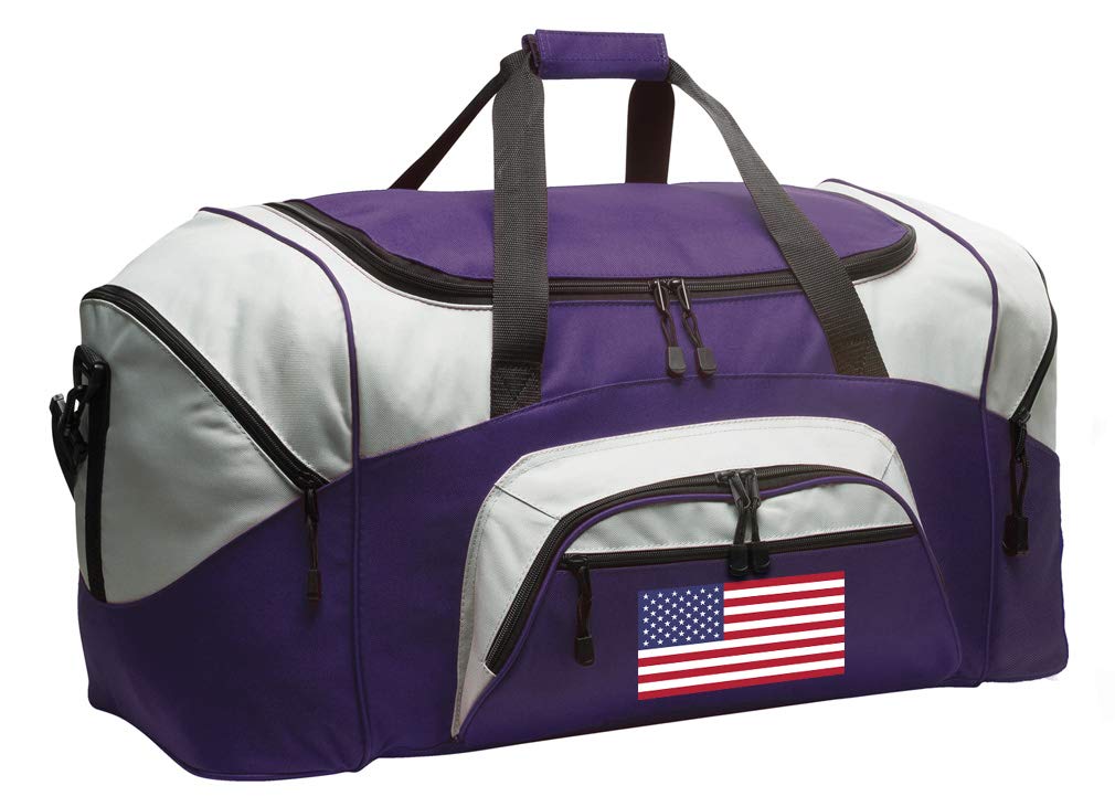 USA Flag Duffle Bag - Patriotic Gym Bag for Men & Women, Purple Travel Duffel with Shoulder Strap - Perfect for Workouts, Travel & Outdoor Adventures