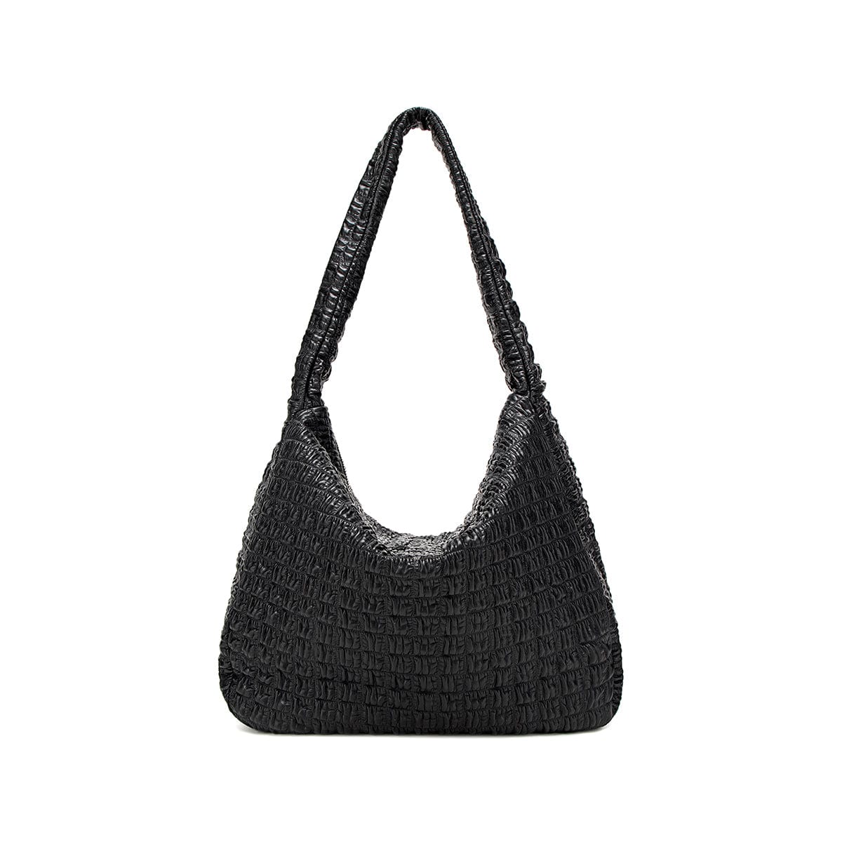 Vegan Leather Waffle Shoulder Bag for Women - Large Crossbody Purse with Adjustable Strap, Black | Perfect for Work, Travel & Everyday Use