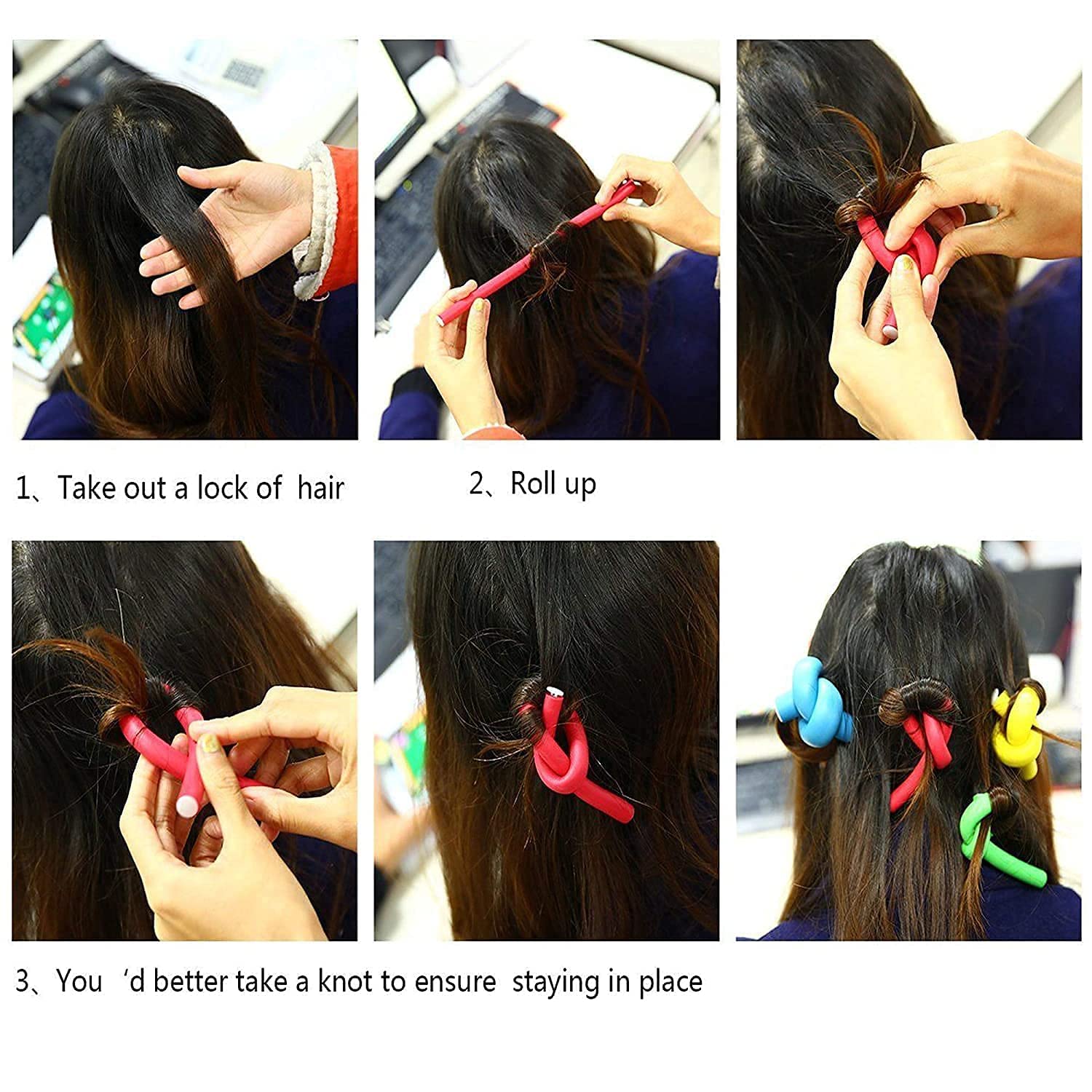 APOEM 10Pcs No Heat Hair Curlers Set - Soft Foam Magic Flexi Rods for Short, Medium & Long Hair - Gentle Curling Sticks for Women & Girls with Free Tail Comb - Perfect for Overnight Styling, Beach Waves & Natural Curls