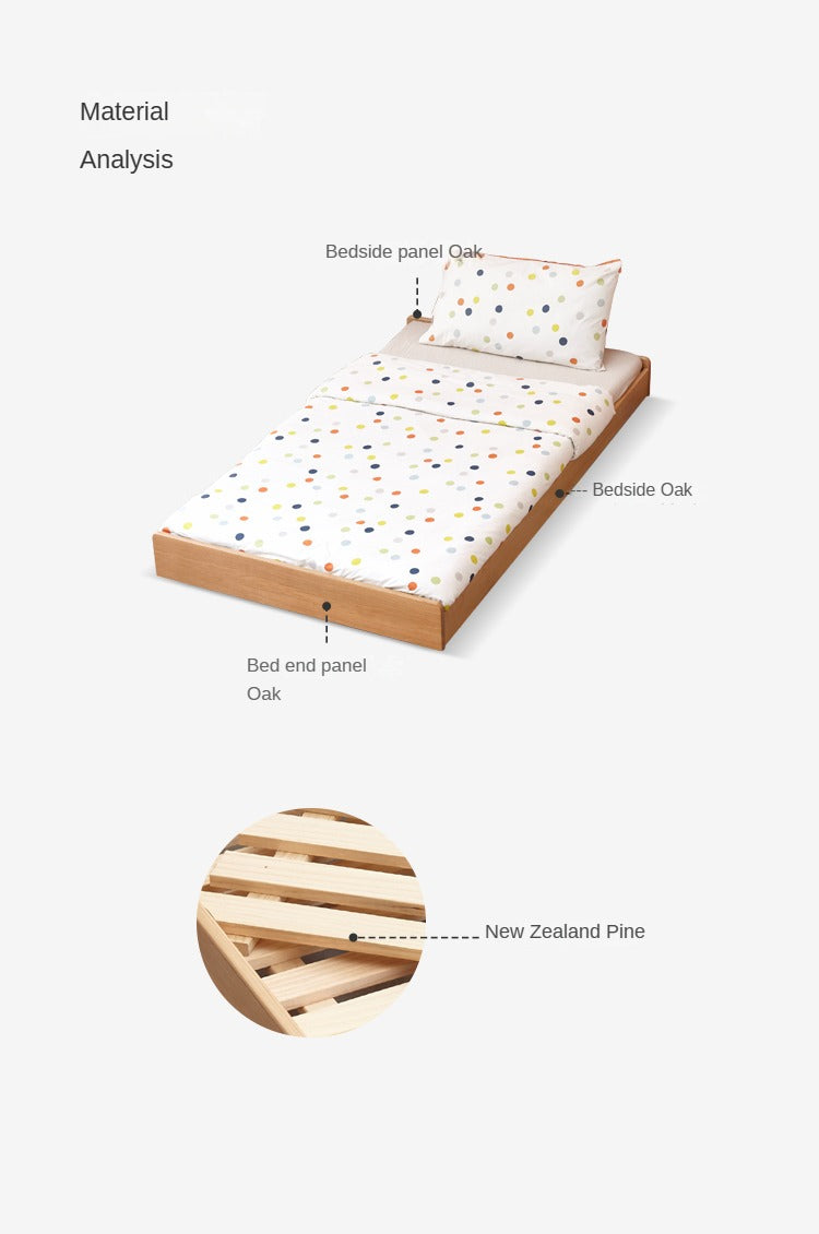 Solid Oak & Beech Wood Floor Bed with Pulley - Toddler Bed for Safe & Comfortable Sleep - Perfect for Montessori Bedrooms & Kids' Room Decor
