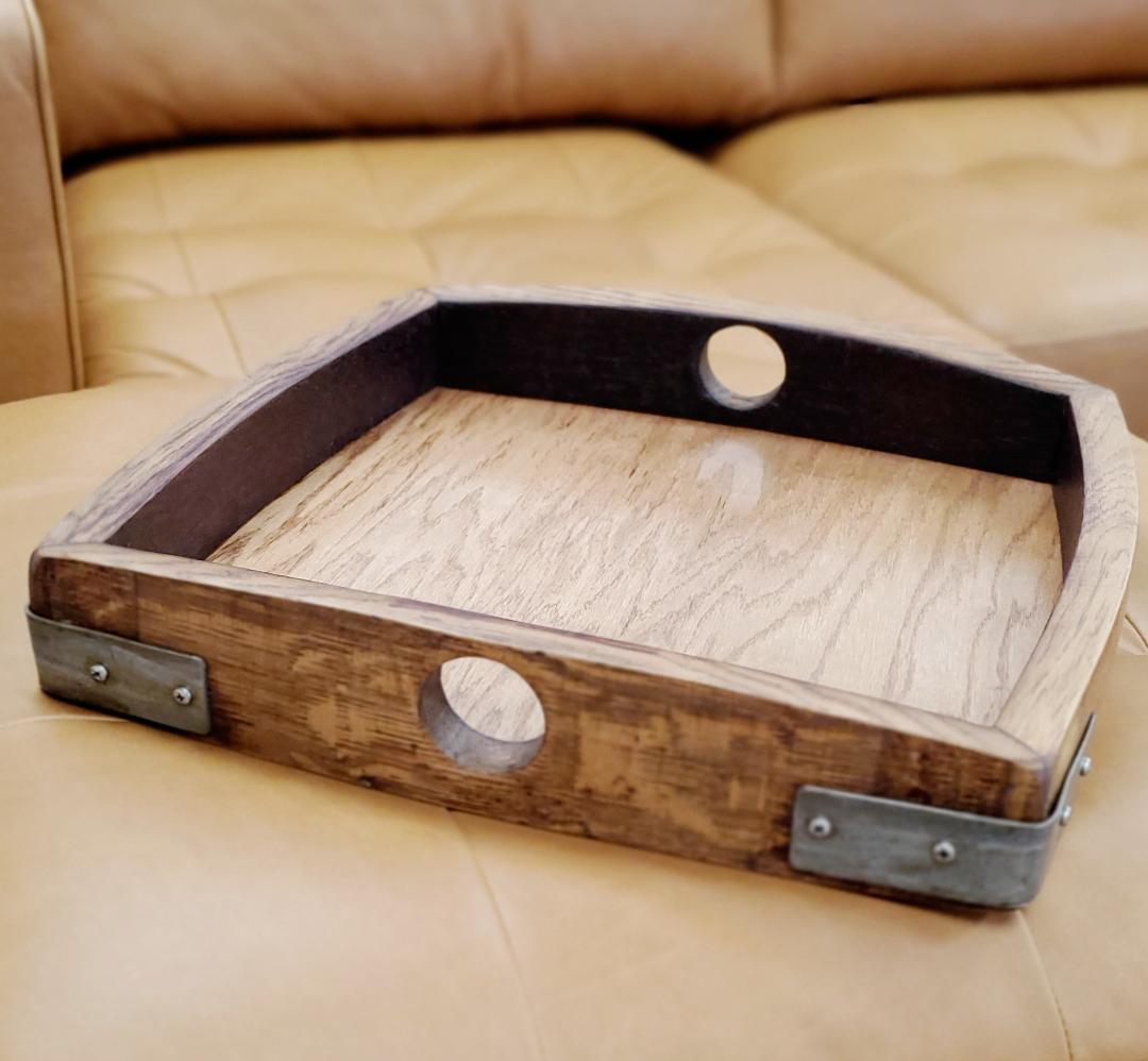 Reclaimed Wine Barrel Small Square Serving Tray Set - Rustic Wood Appetizer Platter for Cheese, Charcuterie & Entertaining - Perfect for Wine Tasting Parties & Home Decor