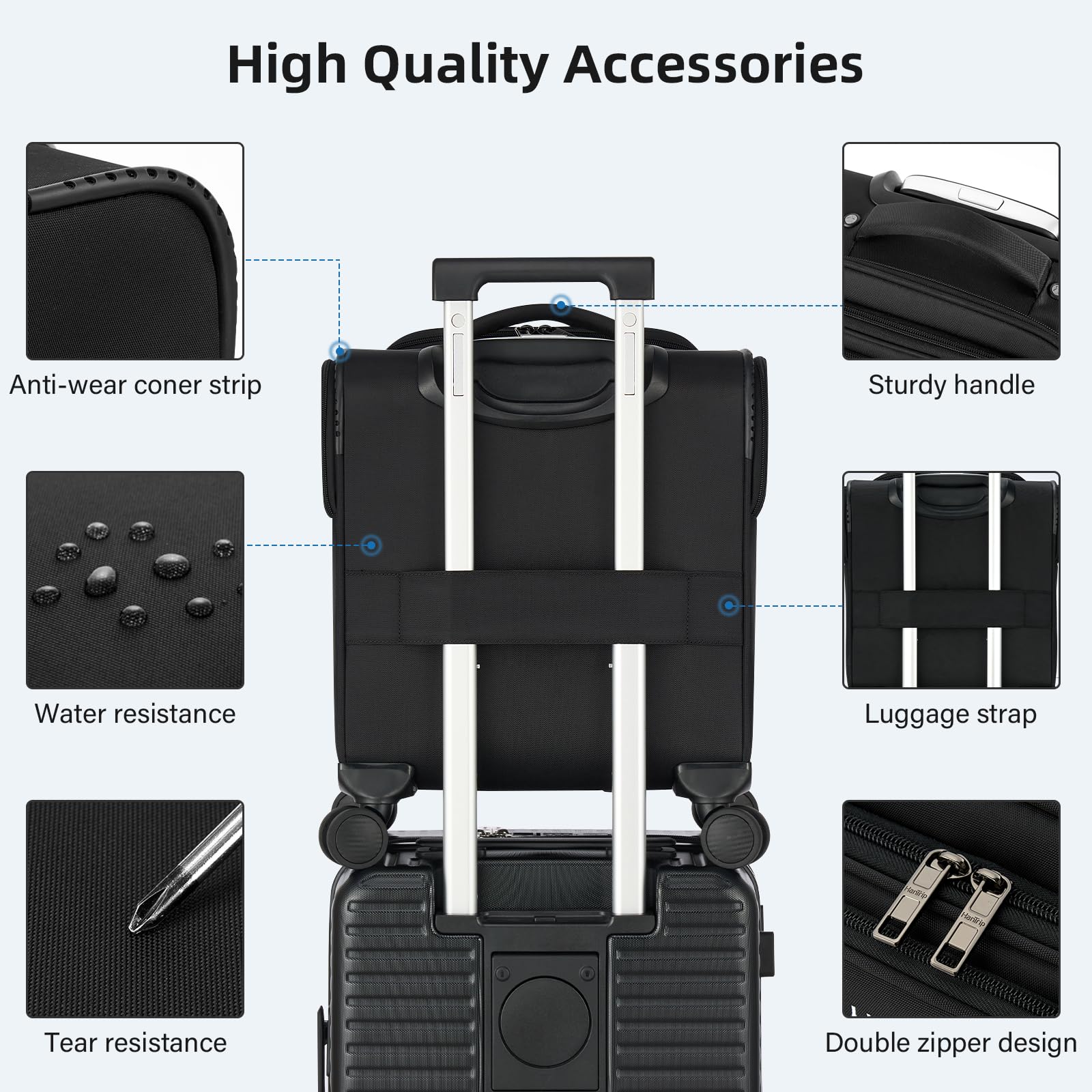 16 Inch Underseat Carry On Luggage with Wheels - Softside Small Suitcase for Air Travel, Personal Item Bag with Pockets - Perfect for Men & Women Business Trips, Overnight Stay (Black) | Compact & Lightweight Cabin Bag for Airlines, Commuting, Weekend Getaways