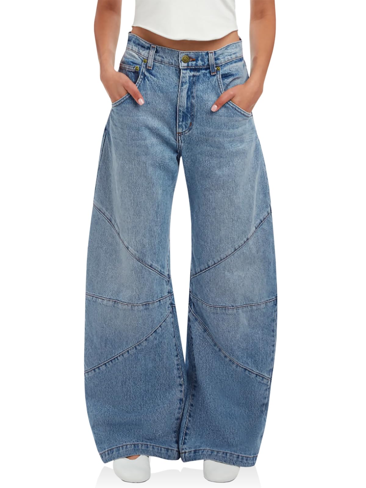 PLNOTME Women's High Waisted Barrel Jeans - Casual Loose Boyfriend Wide Leg Denim Pants for Everyday Wear, Street Style & Office Outfits