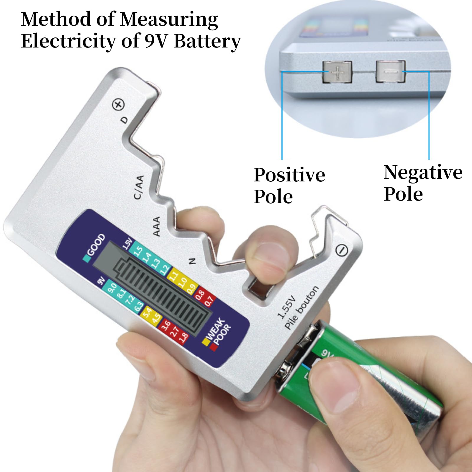 Universal Digital Battery Tester - AA AAA C D 9V 1.5V Button Cell Capacity Checker with LCD Display | Essential Tool for Home, Office & Electronics Maintenance