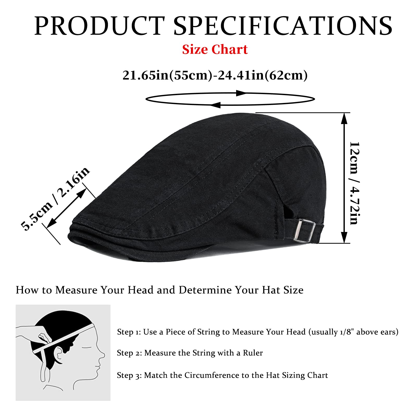 FuninCrea Adjustable Men's Cotton Flat Cap - Newsboy Gatsby Ivy Irish Beret Style Hat for Golf, Driving & Hunting | Classic Casual Wear for Outdoor Activities