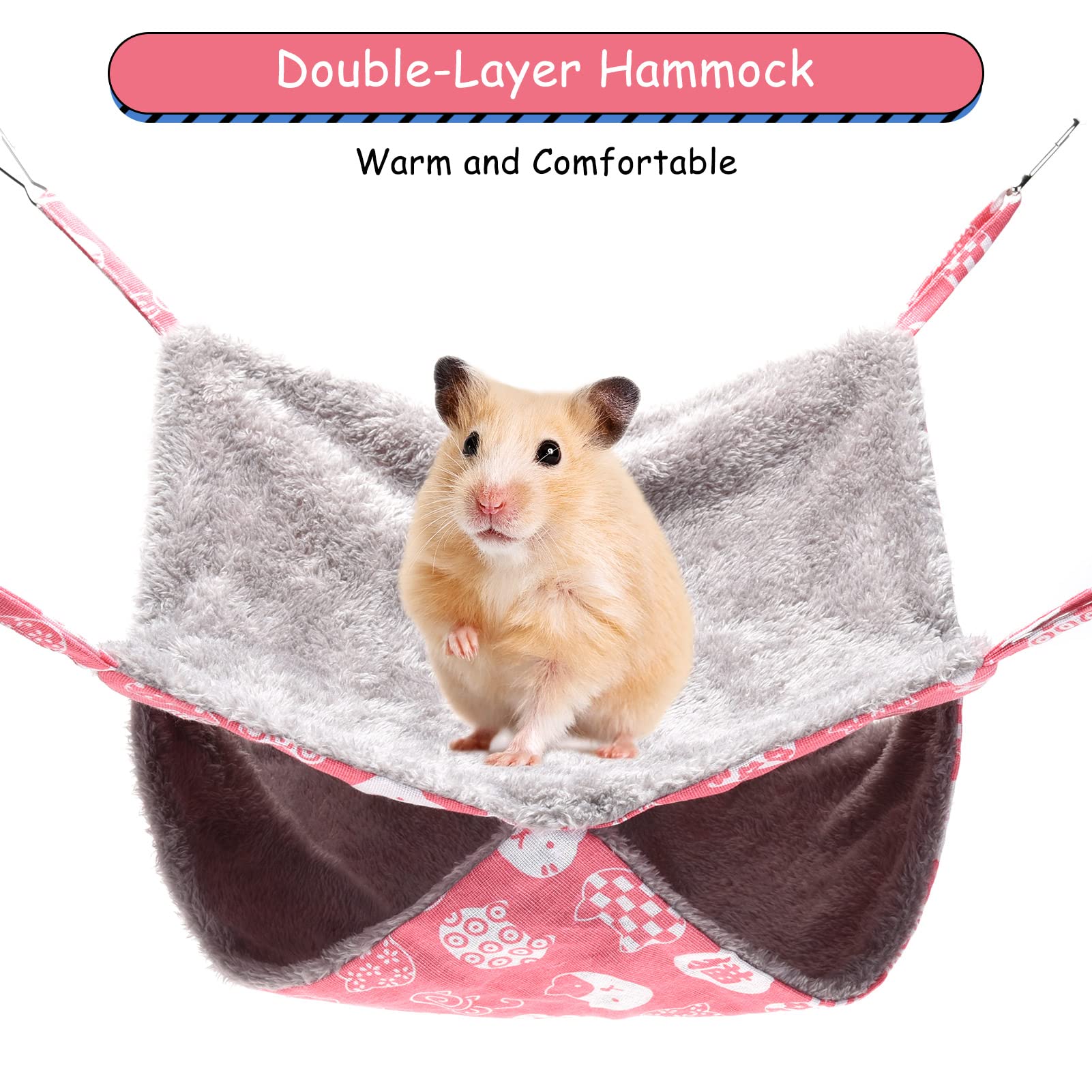 Olyee 2 Pack Double-Layer Small Animal Hammock - Warm Hanging Bed for Guinea Pigs, Hamsters, Rats, Ferrets & Squirrels | Cage Accessories for Sleeping & Playing (Pink & Navy) - Perfect for Pet Cages, Play Areas & Cozy Napping Spots