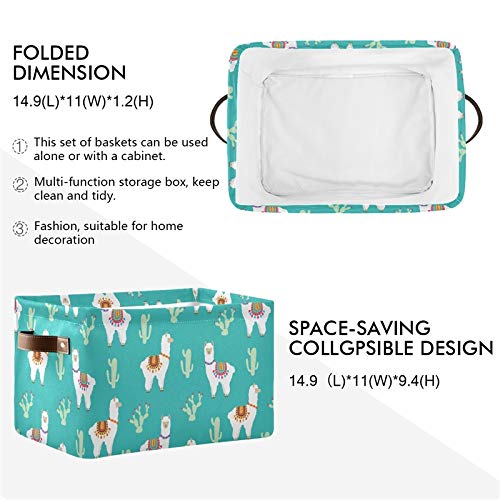 SEULIFE Large Foldable Storage Basket Organizer - 2 Pack Collapsible Cactus & Llama Alpaca Design, Kids Toy Storage Box with Handles for Nursery, Bathroom, Closet Organization | Perfect for Home Decor & Playroom Storage
