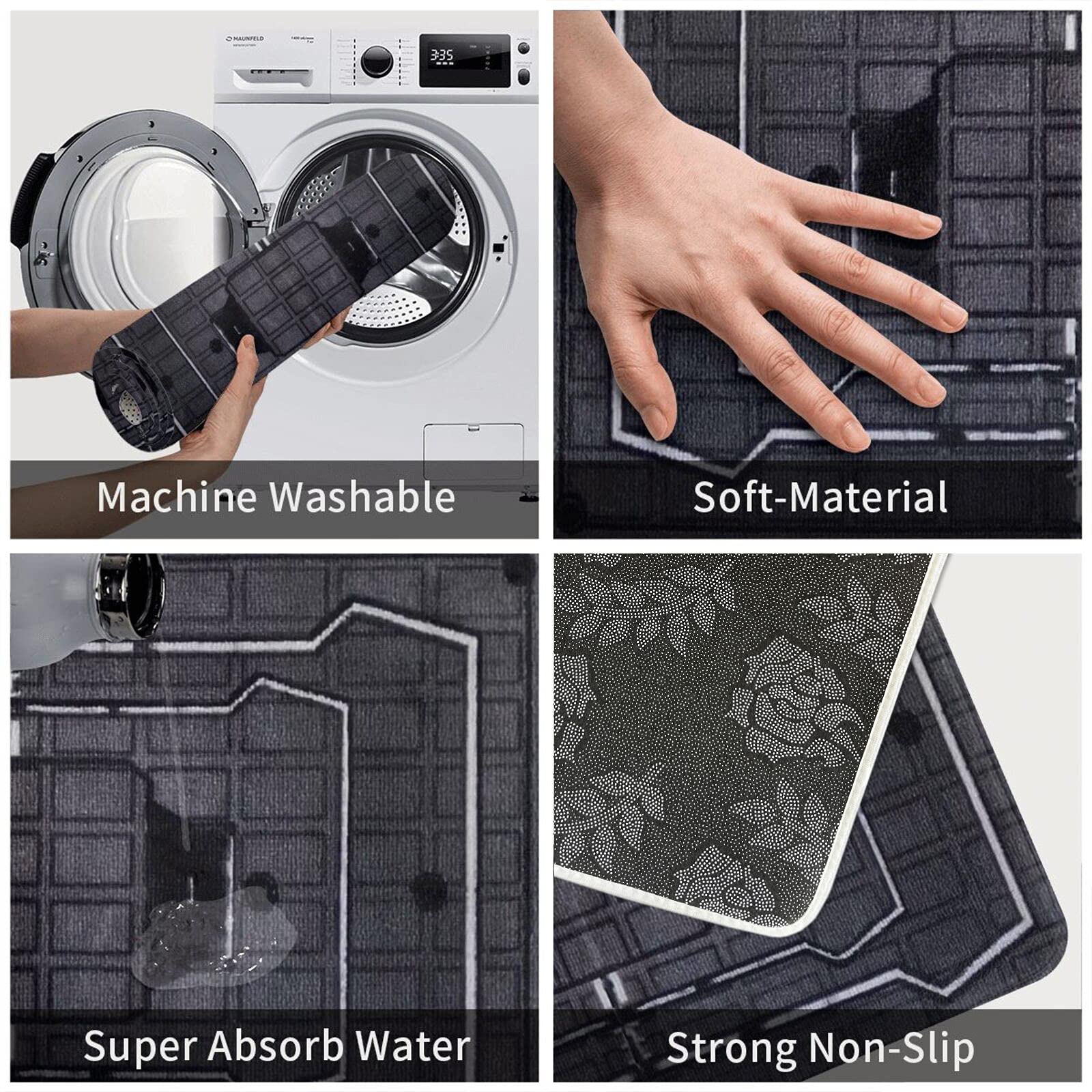 Non-Slip Absorbent Velvet Bath Mat - Soft Frost Welcome Bathroom Rug for Shower, Bath & Entrance - Ultra Plush Indoor Doormat for Bathroom, Kitchen & Bedroom - Machine Washable & Quick Dry (One Size)