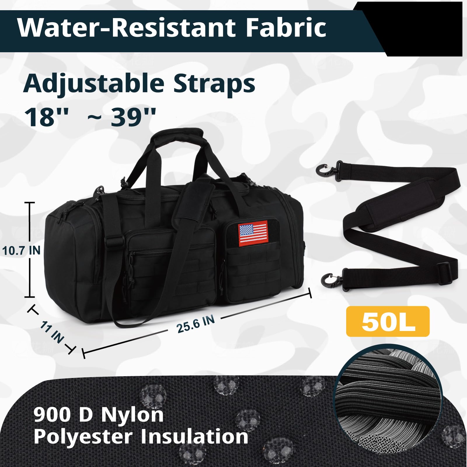 50L Large Tactical Gym Bag for Men & Women - 3-in-1 Water Resistant Sports Duffle Backpack with Shoe Compartment & Wet Pocket - Perfect for Travel, Gym, Weekender Overnight Trips & Outdoor Activities
