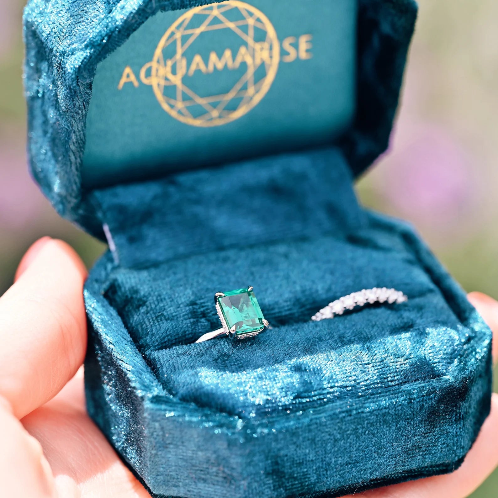 Hidden Halo Emerald Ring Set - 925 Sterling Silver Wedding Engagement Ring for Women, Perfect for Proposals, Anniversaries & Special Occasions