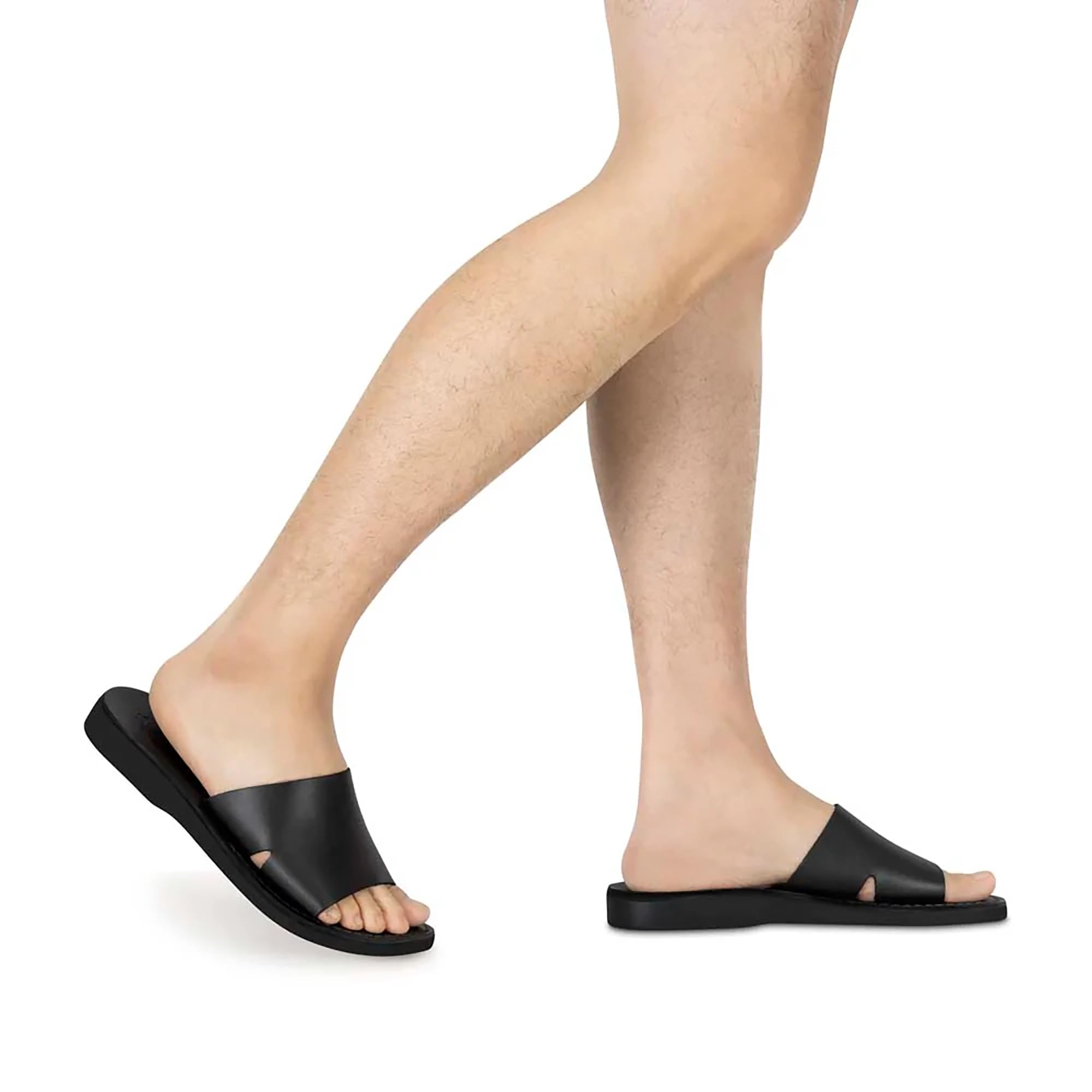 Bashan Men's Leather Wide Strap Slide Sandals - Comfortable Casual Summer Footwear for Beach, Pool, and Outdoor Activities