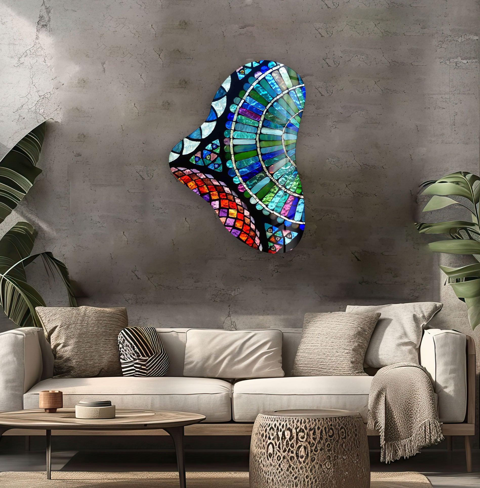 Blue Mosaic Asymmetric Glass Wall Art - Handmade Modern Abstract Decor for Living Room, Bedroom & Office - Unique Home Decor Gift Idea