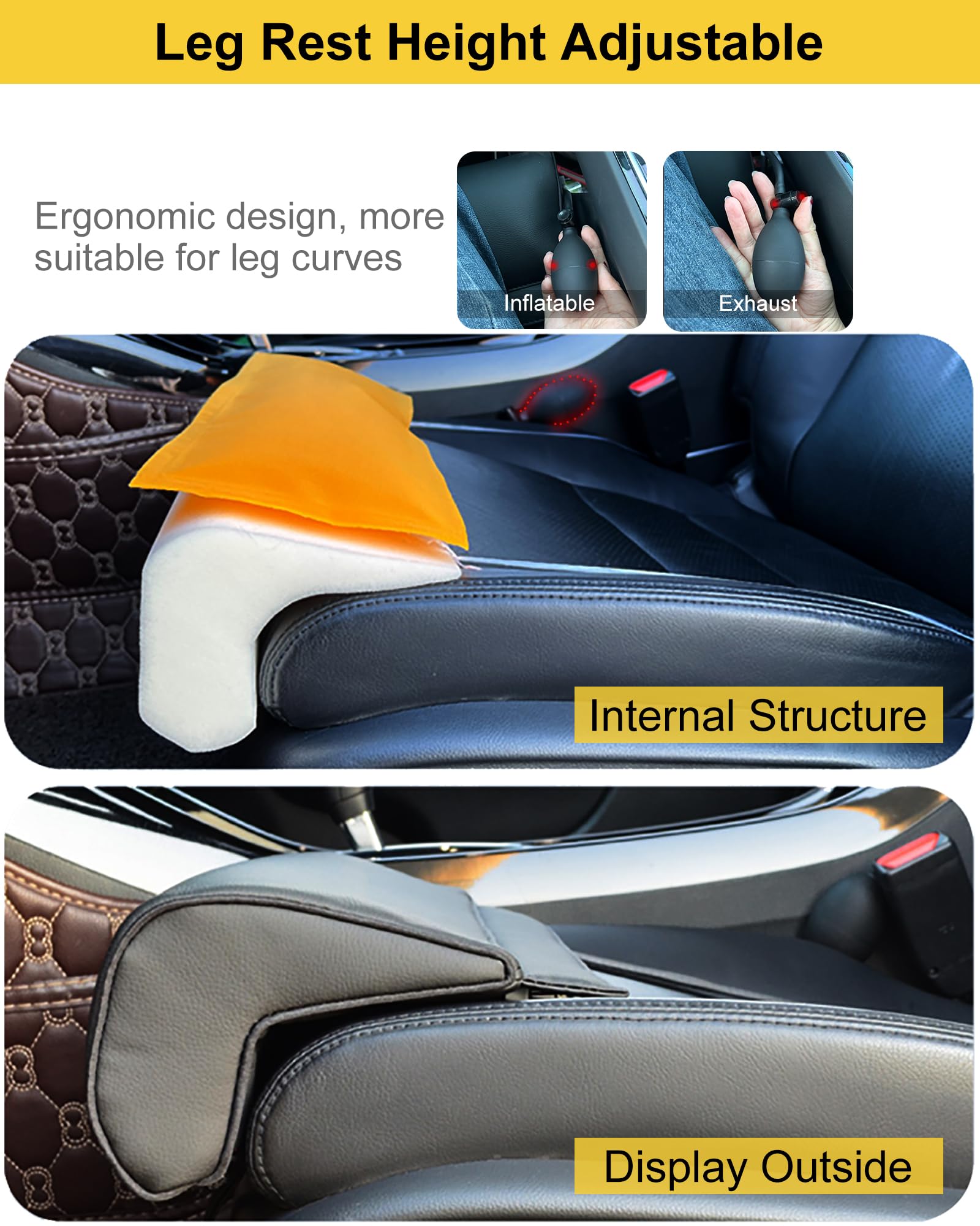 Upgraded Universal Car Seat Leg Support Extender - Adjustable Height & Length for Enhanced Comfort in Cars, Buses, Trains, Office & Home Use (Large Size) | Perfect for Long Drives, Travel & Work Ergonomics