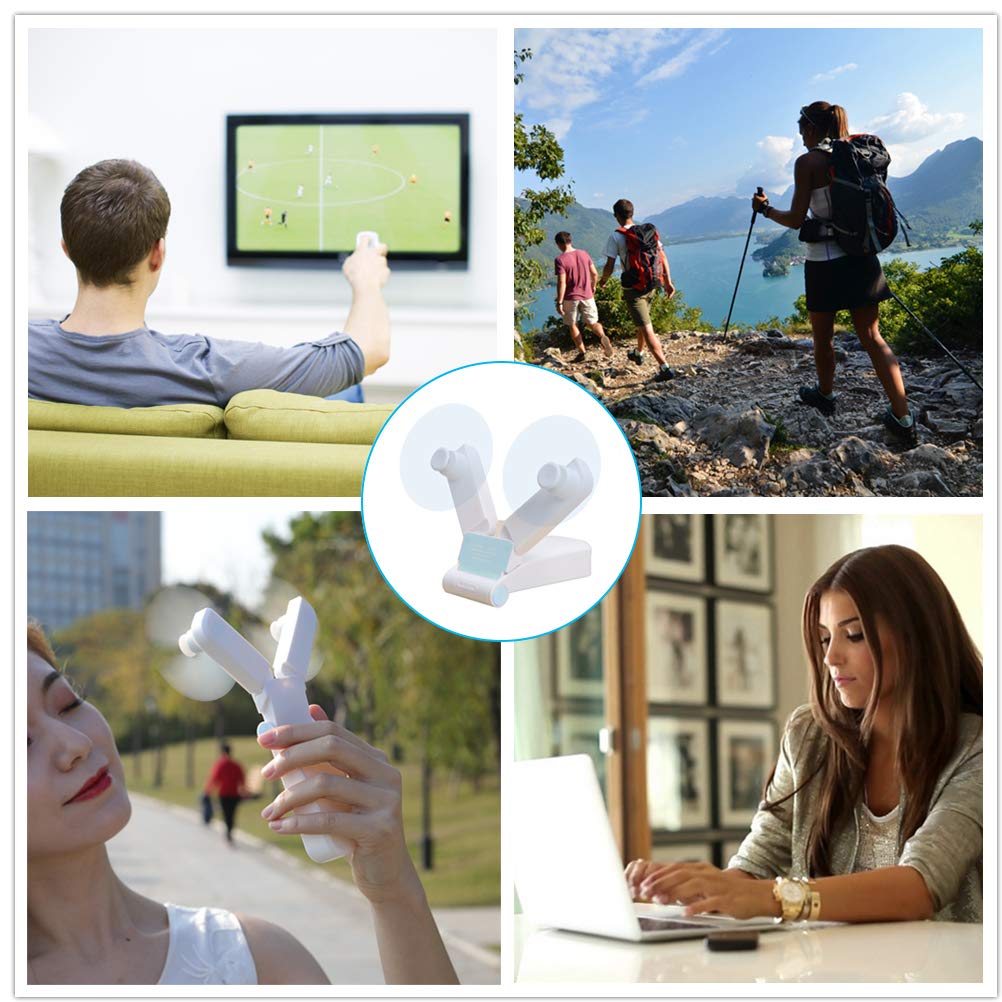 Portable USB Rechargeable Handheld Fan - Dual Head Mini Personal Fan with 2 Speed Settings, Strong Wind Cooling for Women & Girls - Perfect for Outdoor Travel, Office, Gym, and Summer Activities (White)
