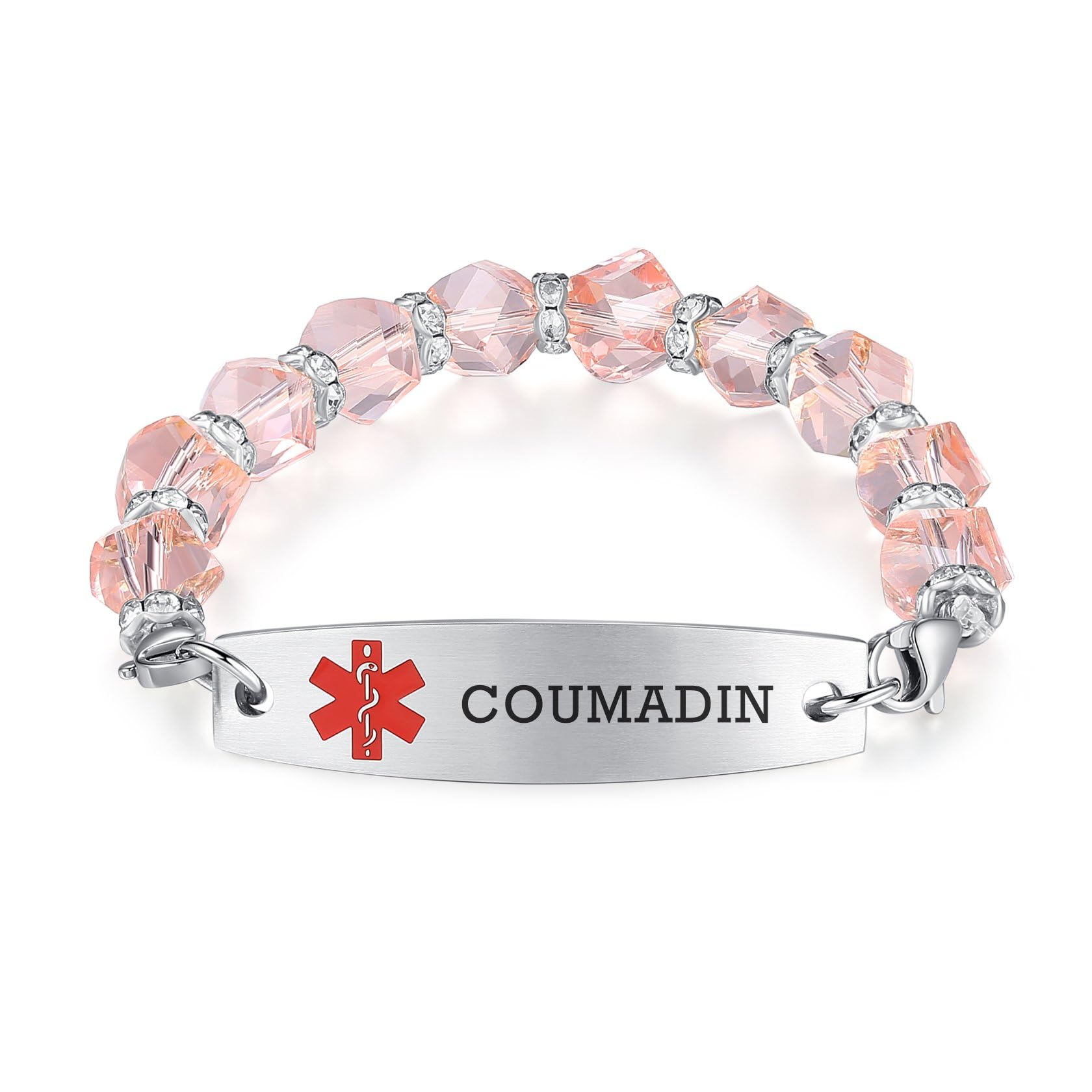 Customizable 7.5 Inch Medical ID Bracelet for Women - Interchangeable Beads & Engraved Alert Tag - Perfect for Allergies, Diabetes & Emergency Medical Identification