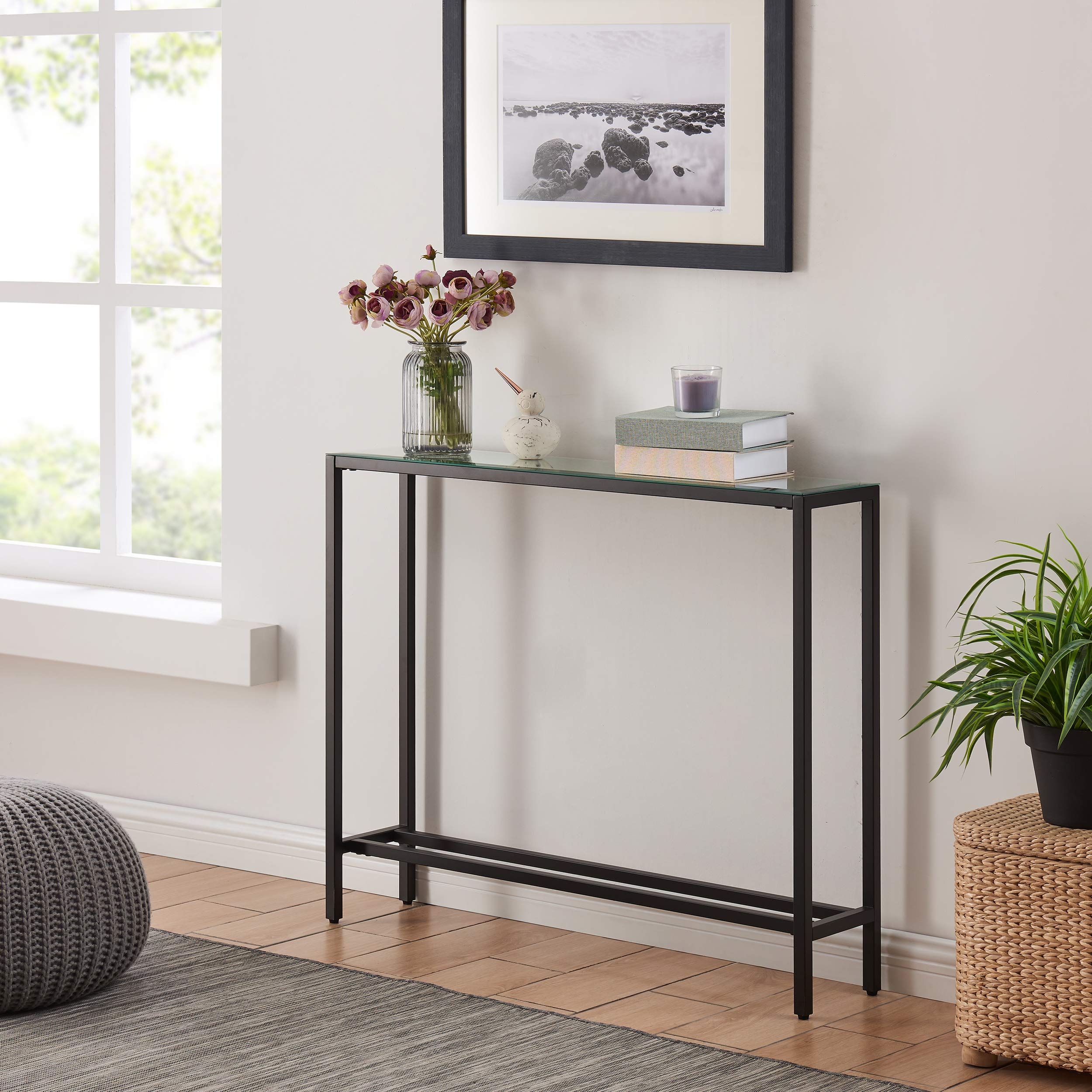 SEI FURNITURE Darrin Narrow Console Table - Slim Entryway Sofa Table with Storage Shelf, Black - Perfect for Hallway, Living Room & Small Space Decor