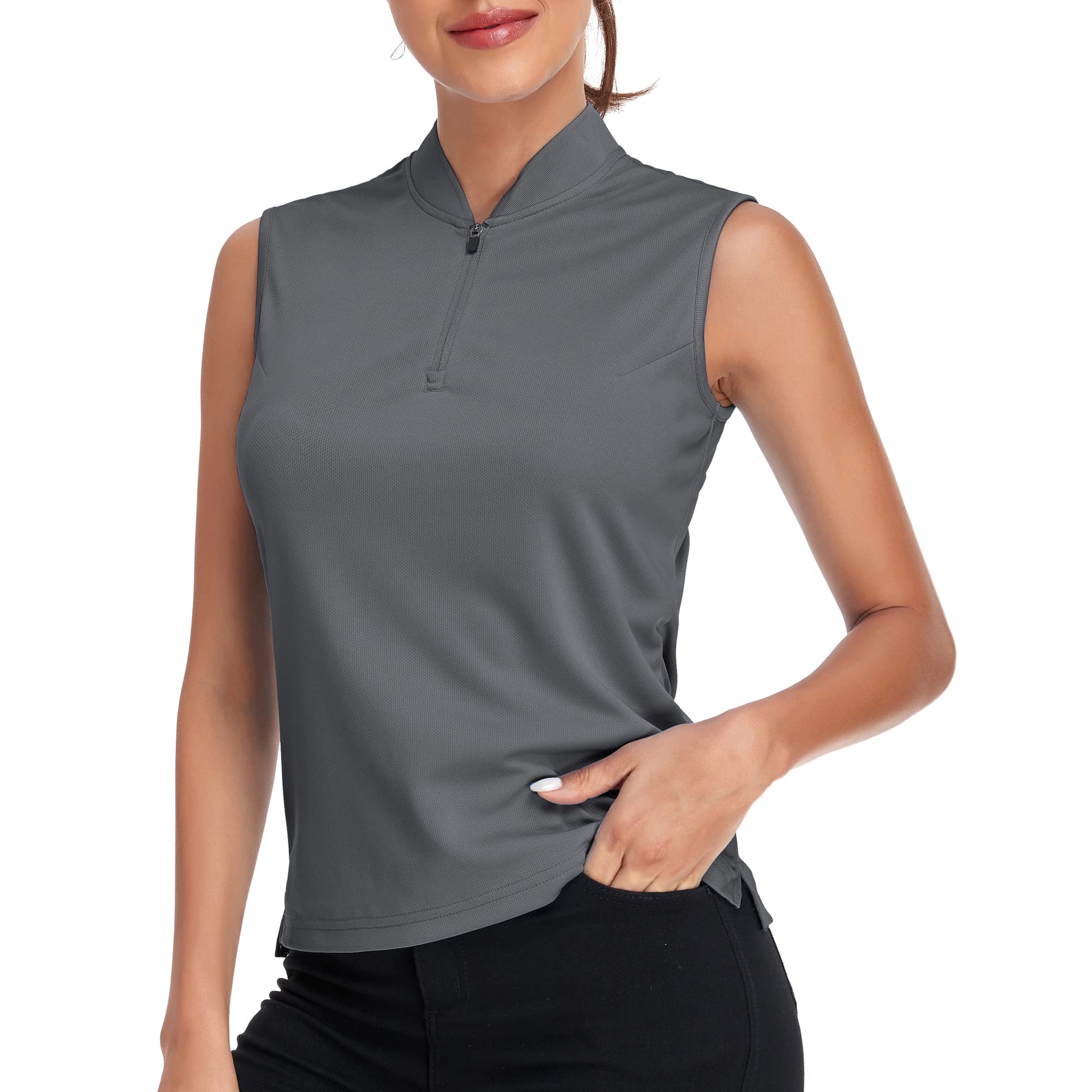 Women's Quick Dry UPF 50+ Golf Polo Shirts - Sleeveless Athletic Zip Up Tank Tops for Women - Perfect for Golf, Tennis, Running & Outdoor Sports