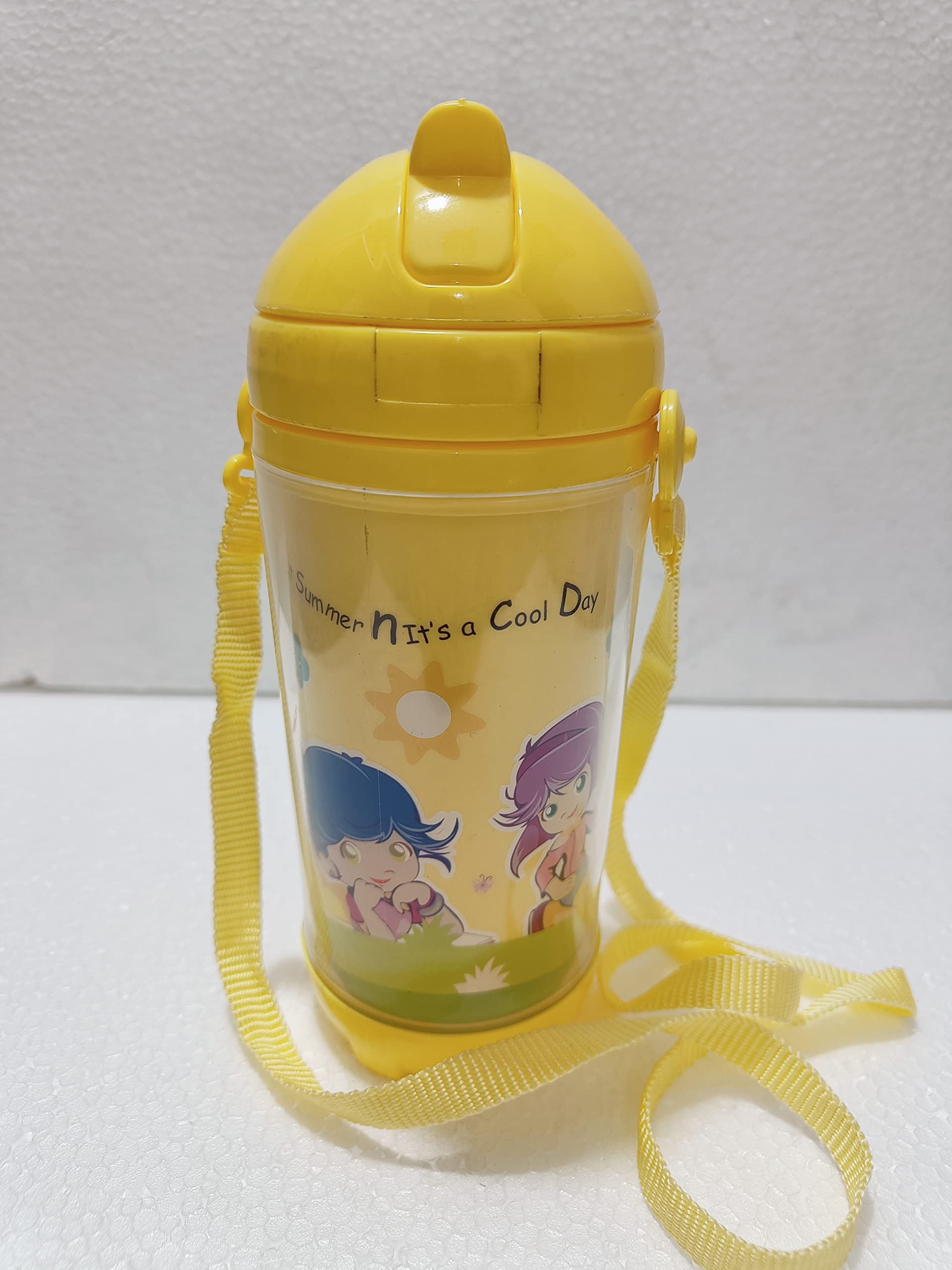 **PUTHAK Cute 500ml Kids Water Bottle with Straw - BPA Free, Leak Proof, Flip Top Lid & Silicone Sipper - Cartoon Printed (Yellow) - Perfect for School, Travel & Outdoor Activities**