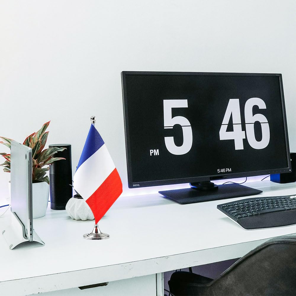 Mini French Flag Desk Decor - Small France Table Flags for Home, Office & Party Decorations - Perfect for National Day, World Cup & Patriotic Events