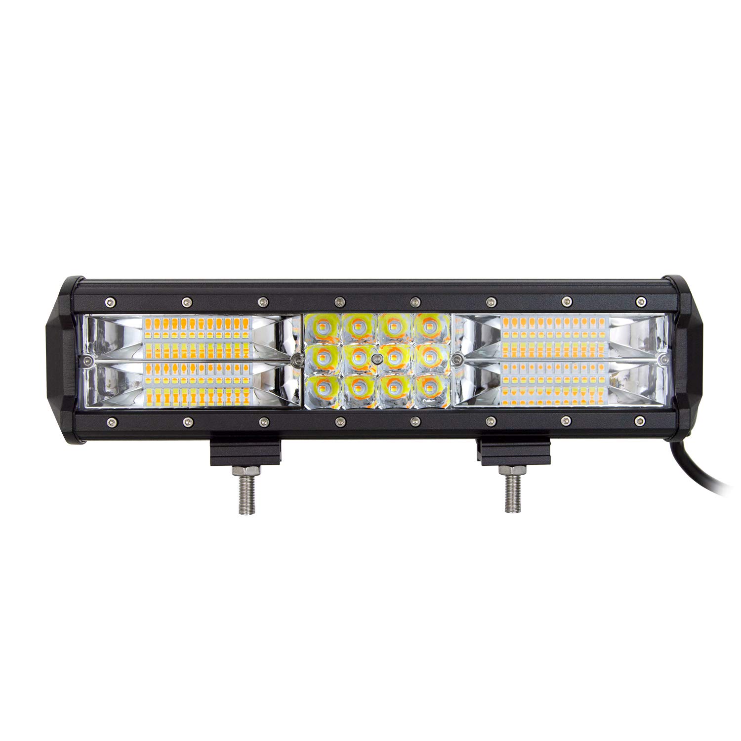 AUXTINGS 12 Inch 180W LED Strobe Light Bar - White & Amber Flash, Triple Row 5500LM Flood Spot Combo - Waterproof Off-Road Lights for Trucks, ATVs, UTVs, Emergency Vehicles & Construction Equipment
