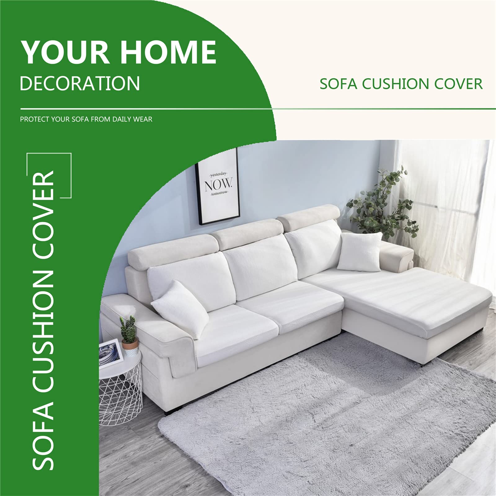 Stretch Waterproof Sofa Cushion Covers - High Elasticity Fabric Slipcovers for Couches - Water Repellent & Durable (White, Large 4-Seater) - Perfect for Living Room, Family Room & Pet-Friendly Homes
