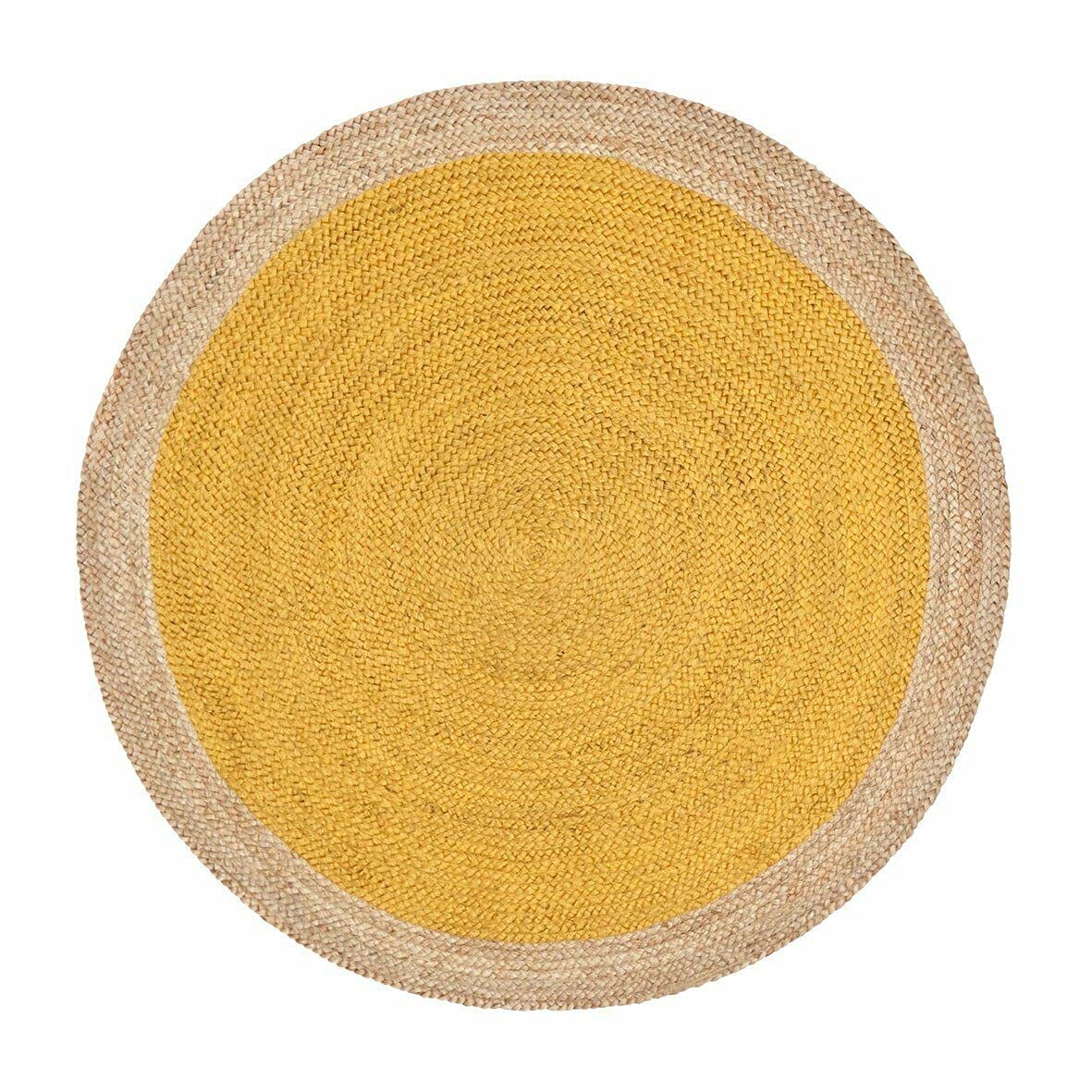Handmade Natural Jute Round Farmhouse Rug - 9x9 Feet Braided Area Carpet for Living Room, Bedroom, Kitchen | Indoor & Outdoor Use | Boho Home Decor, Cozy Floor Mat for Patio & Dining Areas (Yellow)