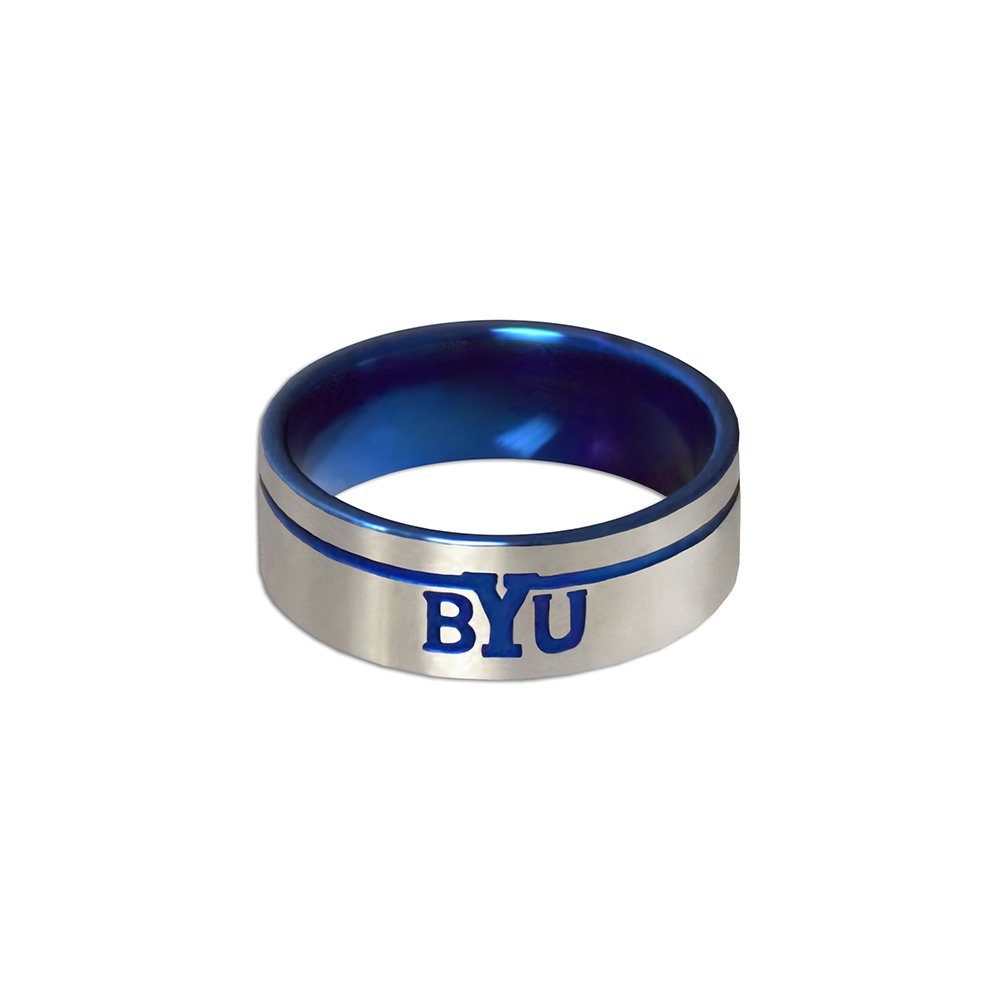 BYU Astro Stainless Steel Ring for Men & Women - Durable Hypoallergenic College Sports Jewelry - Perfect Gift for Couples, Fans & Graduates (Game Day, Date Night, Everyday Wear)