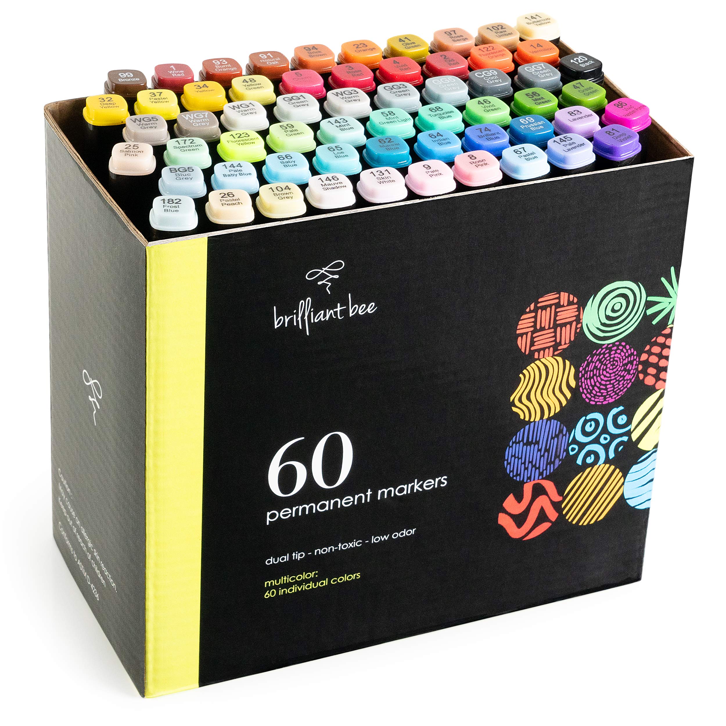 60 Colors Dual-Tip Permanent Markers Set - Vibrant Long-Lasting Smear-Proof Ink - Non-Toxic for Kids & Adults - Perfect for Coloring, Doodling on Plastic, Glass, Wood, Stone - Great for Art Projects, DIY Crafts, Office Use & Home Decor