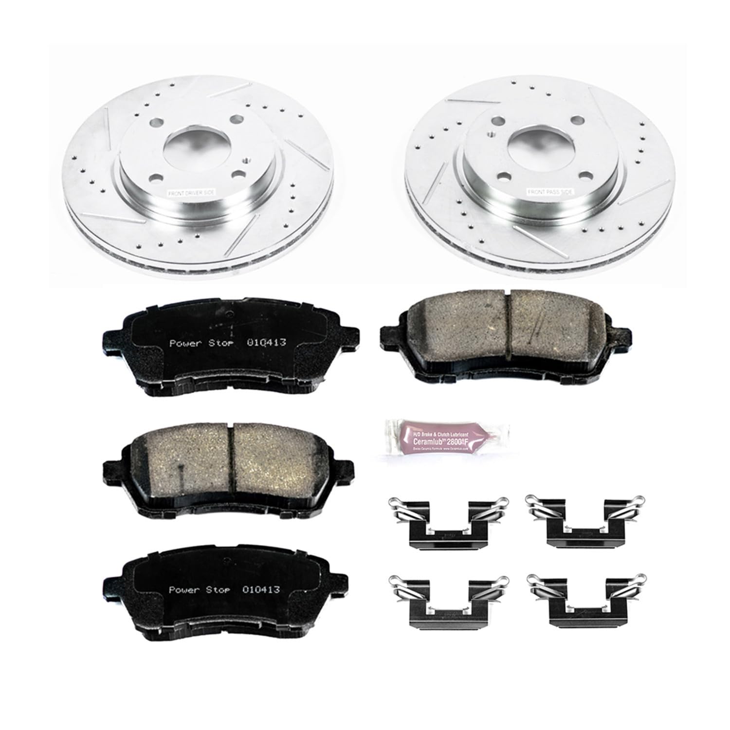 Power Stop K5969 Z23 Carbon Fiber Brake Pads & Drilled Slotted Rotors Kit - Compatible with Ford Fiesta 2011-2019 | High-Performance Braking for Daily Commuting & Sport Driving