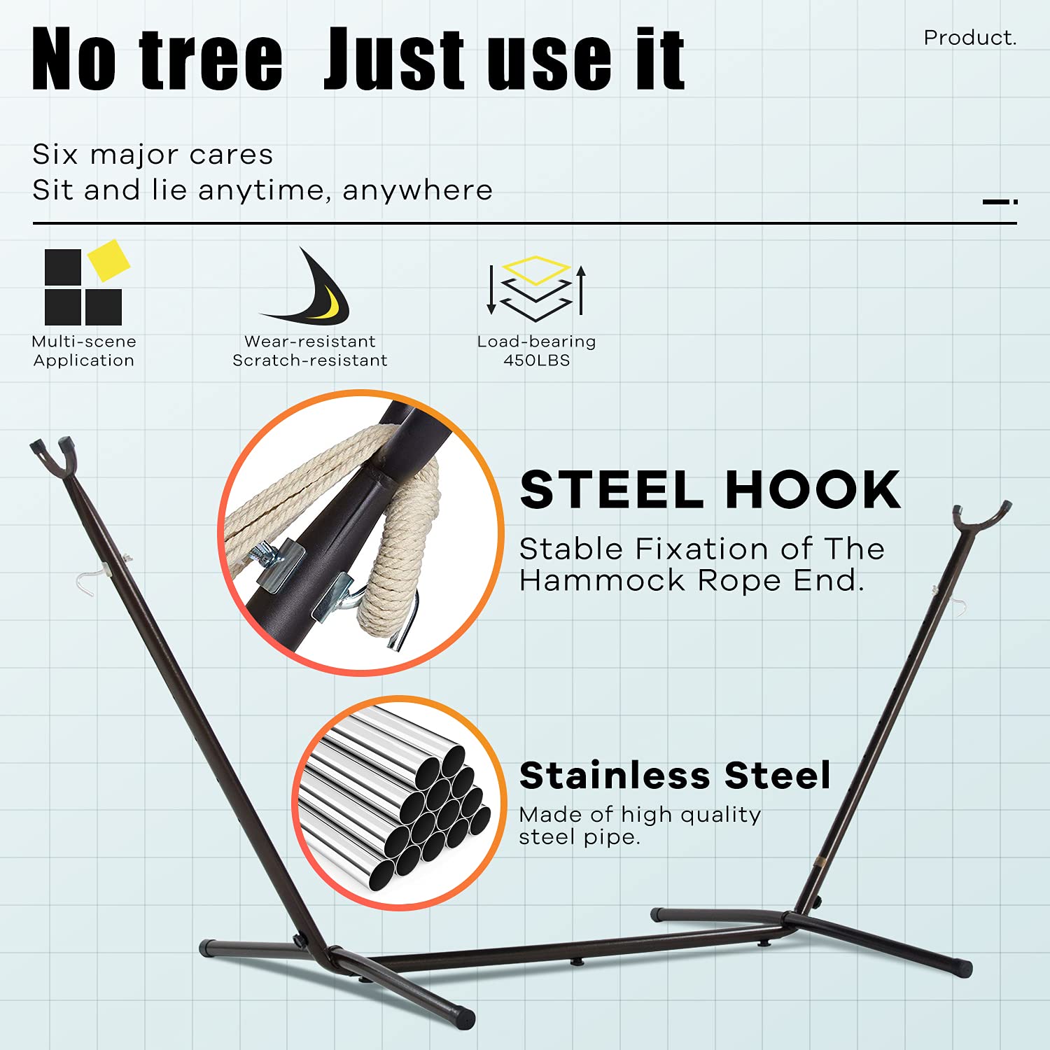Heavy Duty 2 Person Hammock Stand - 550lbs Capacity, Weather Resistant Steel Frame with Portable Carrying Bag (Stand Only) - 144 x 48 x 45 Inches - Perfect for Backyard, Patio, Porch, Camping & Outdoor Relaxation