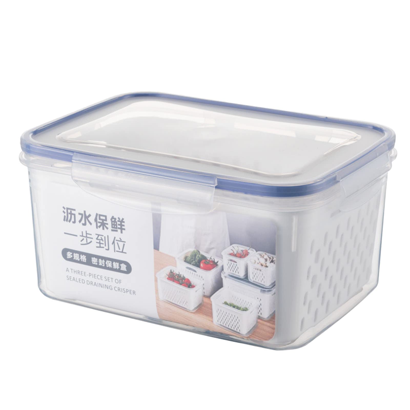 Double Layer Draining Basket & Airtight Food Storage Container - Plastic Fresh Keeping Box for Refrigerator, Fruits, Vegetables - Kitchen Organizer for Meal Prep, Leftovers & Snacks (Clear, One Size)