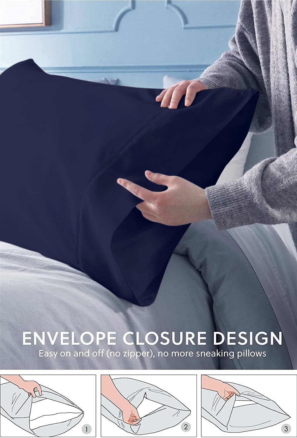 Premium 600 Thread Count 100% Natural Cotton Queen Pillowcases Set of 2 - Soft Blue Pillow Covers 20 x 30 Inch for Bedroom Luxury & Hotel Style Comfort - Perfect for Home Decor, Guest Rooms & Cozy Sleep