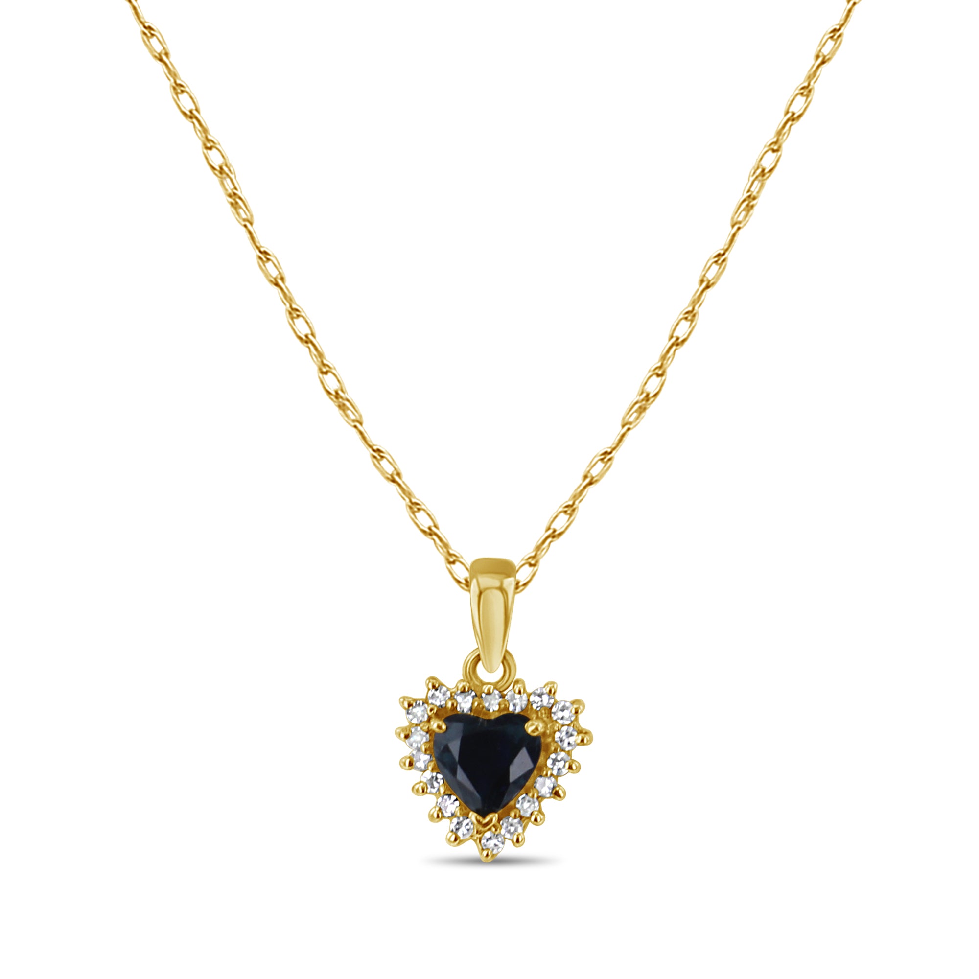 14K Yellow Gold Heart Shaped Sapphire and Diamond Necklace for Women - Elegant Valentine's Day Gift, Anniversary Present, or Romantic Proposal Jewelry