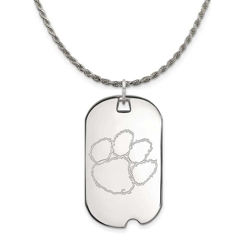 Sterling Silver Clemson University Black Bow Dog Tag Pendant Necklace for Women - Perfect for Gifts, Graduation, and Everyday Wear