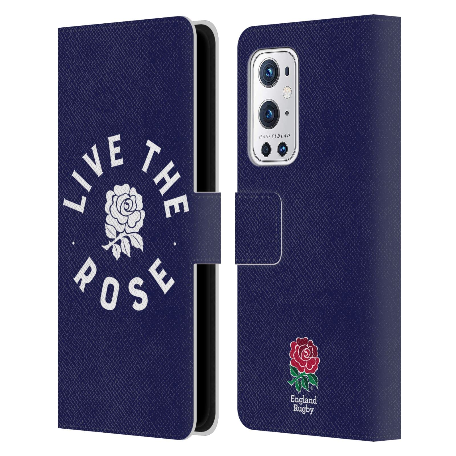 Officially Licensed England Rugby Union Live The Rose 2 Leather Book Wallet Case for OnePlus 9 Pro - Durable Phone Cover for Rugby Fans & Sports Enthusiasts | Perfect for Match Days, Travel & Everyday Protection