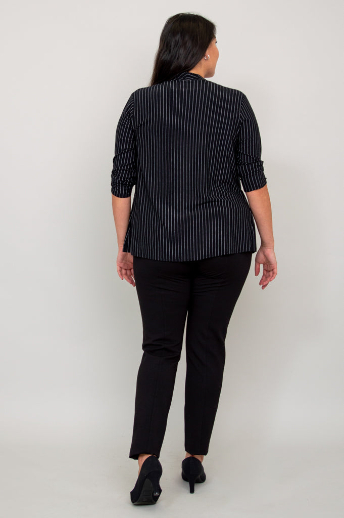 Kathy Jacket Women's Lightweight Blazer - Black & White Pin Stripe Bamboo Fabric - Perfect for Office Wear, Business Meetings & Professional Outfits
