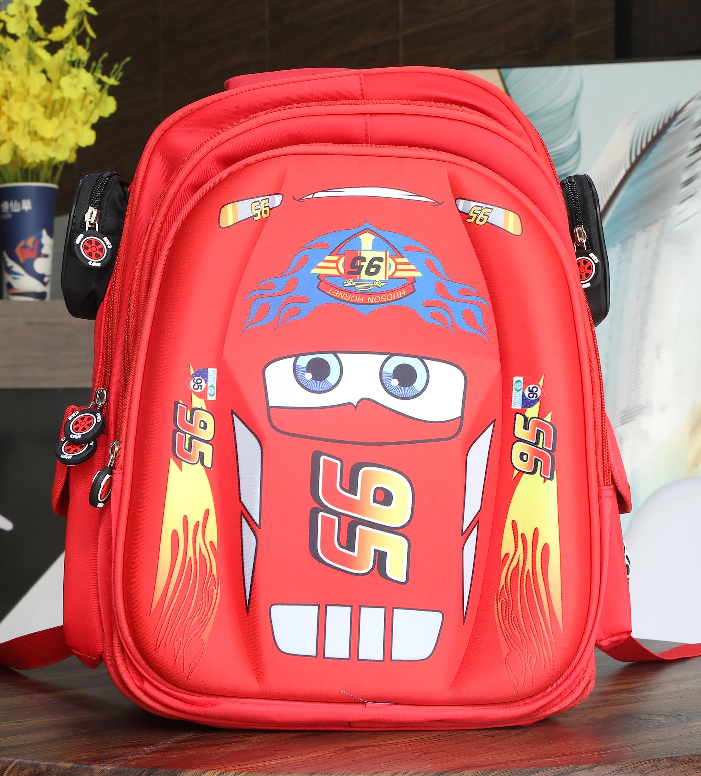 **Waterproof Cartoon Kids Truck Backpack for Boys - Durable Kindergarten & Preprimary School Backpack (Red) - Perfect for Daily Use, Travel & Outdoor Adventures**
