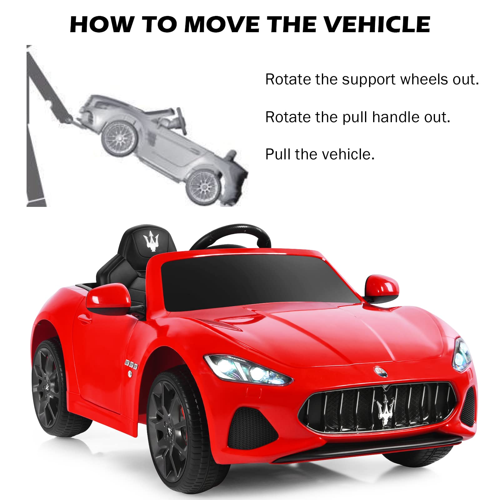 Costzon 12V Licensed Maserati GranCabrio Kids Electric Ride-On Car with Remote Control - Spring Suspension, LED Lights, USB Port, Horn & Music - 4-Wheeler Battery Powered Vehicle for Boys & Girls (Red) | Perfect Birthday Gift, Outdoor Play & Pretend Driving Fun