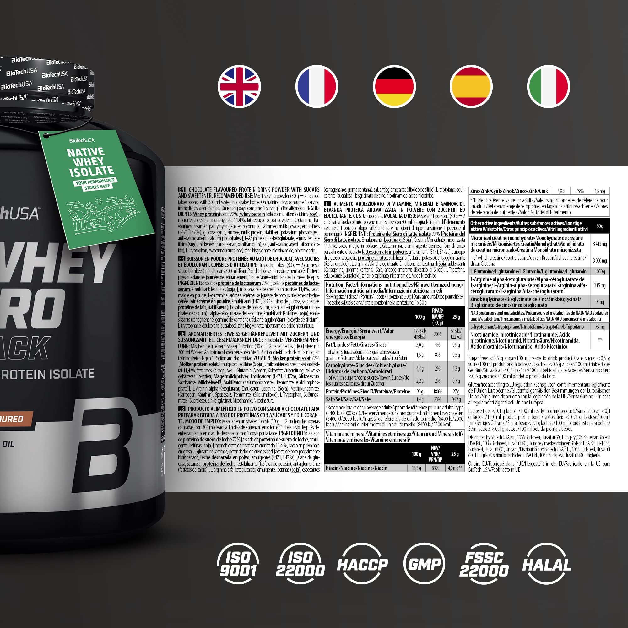 BioTechUSA Iso Whey Zero Black Chocolate Protein Powder - 5 lbs (2270g) for Muscle Recovery & Growth - Ideal for Post-Workout, Fitness & Bodybuilding