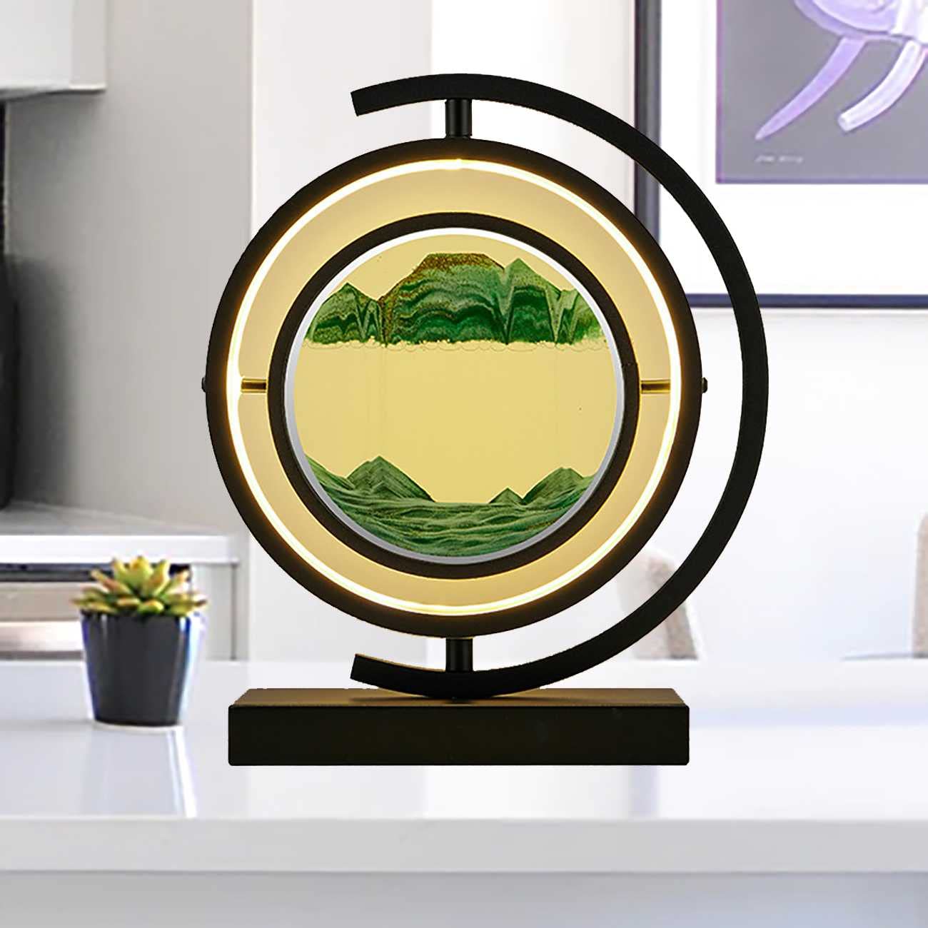 3D Deep Sea Moving Sand Art Picture with LED - Round Glass Sandscapes in Motion for Adults & Kids, Large Desktop Decor for Home, Office, Party Gift | Stress Relief & Meditation Tool