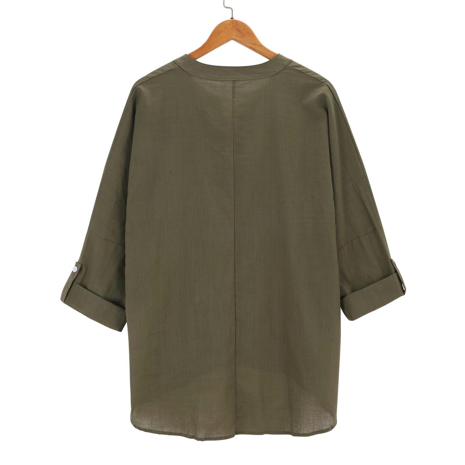 GIERIDUC Women's Long Sleeve Oversized T-Shirt - Soft V-Neck Tunic Top with Side Slits & Roll-Up Sleeves | Casual Loose Blouse for Work, Weekend & Layering