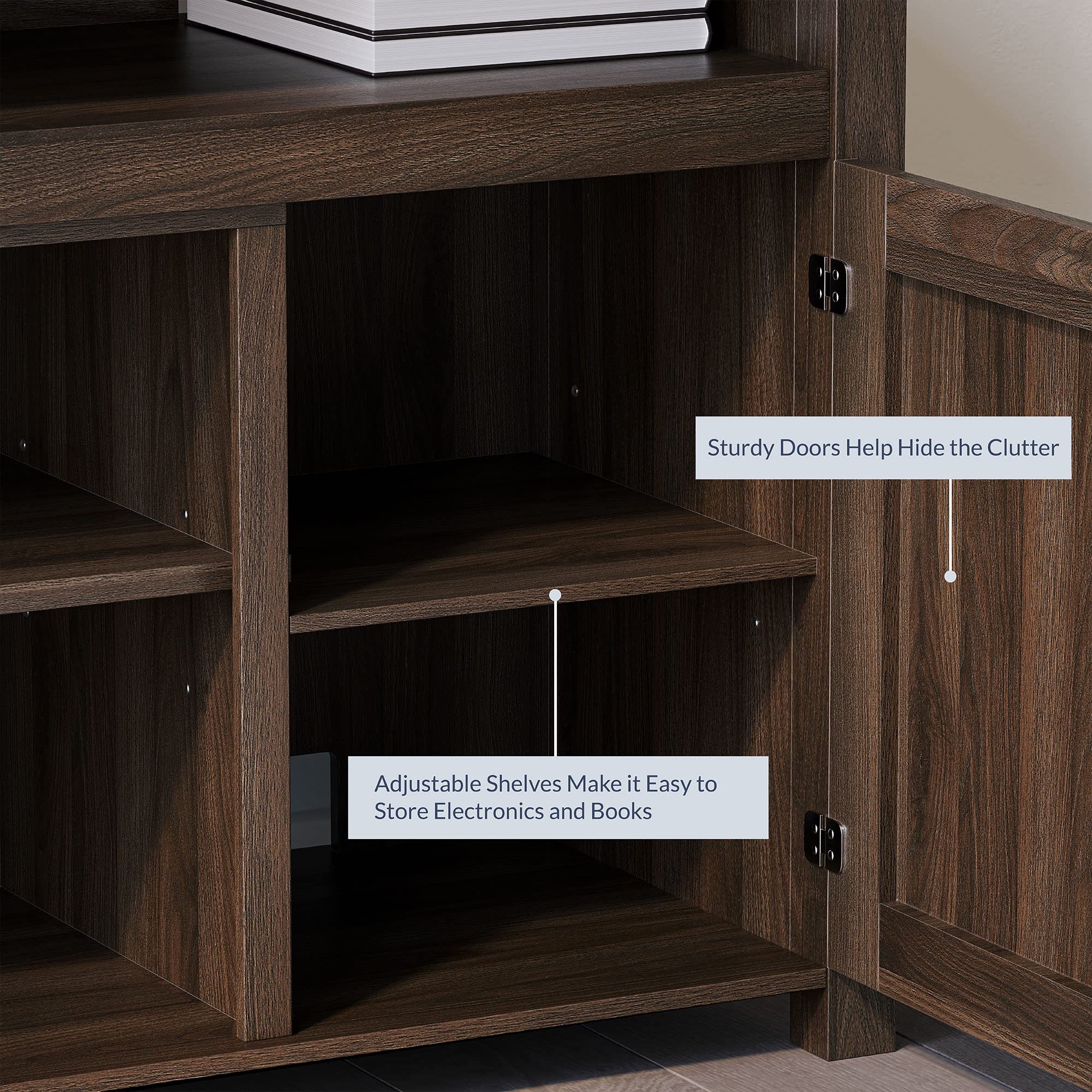 BELLEZE 48 Inch TV Stand for 50 Inch TVs - Rustic Barn Door Entertainment Center with 2 Open Shelves & Storage Cabinets - Dark Walnut Media Console for Living Room, Bedroom - Perfect for Home Theater & Family Entertainment Spaces