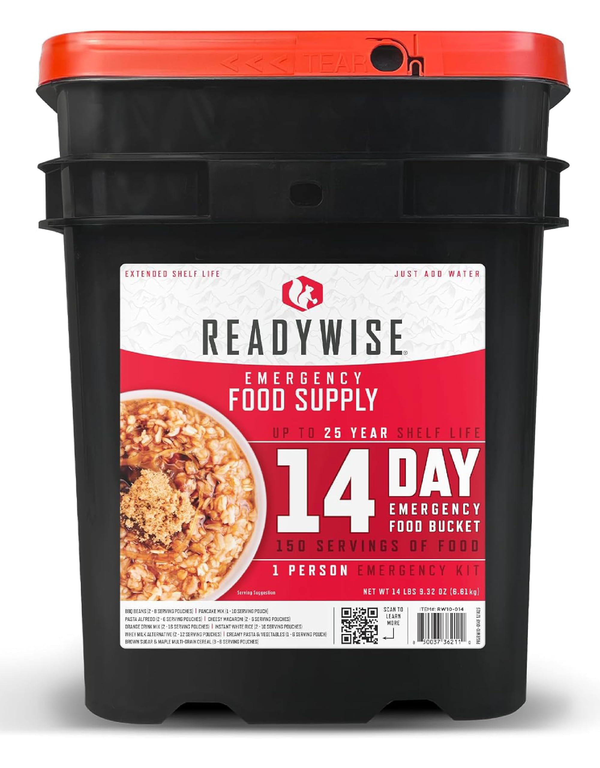 READYWISE 14-Day Emergency Food Supply - 150 Servings Freeze-Dried Survival Food Bucket | 25-Year Shelf Life | Camping, Hiking, Disaster Preparedness & Emergency Survival Kit for Outdoor Adventures