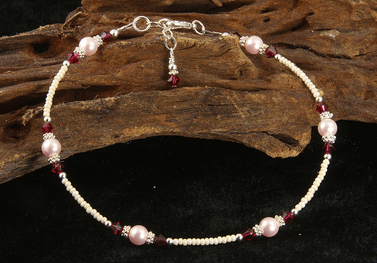 Ruby Pink Pearl Beaded Anklet - Elegant Handmade Jewelry for Women | Perfect for Beach, Wedding & Boho Fashion Accessories