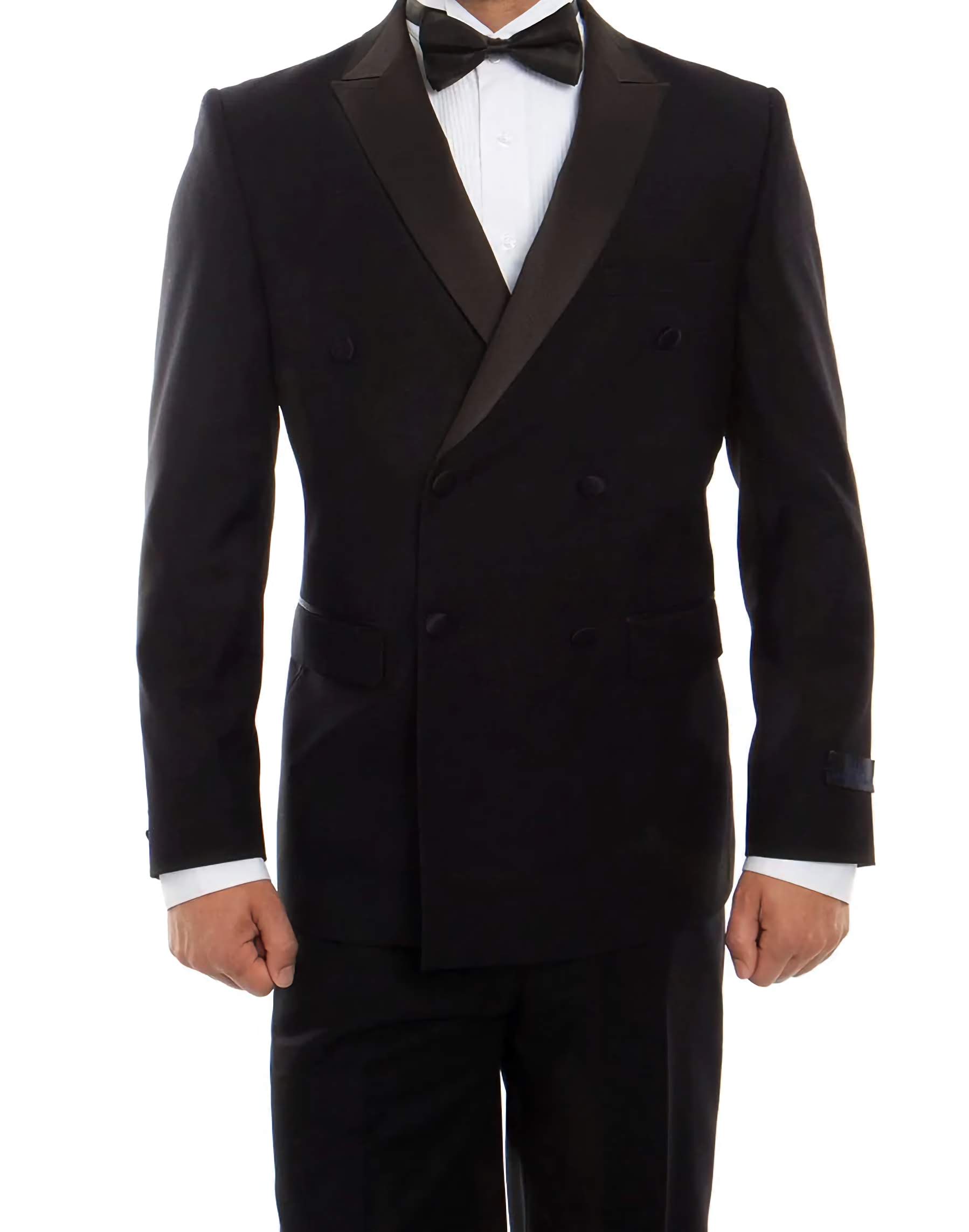 Double Breasted Slim Fit Black Tuxedo with Satin Peak Lapel | Formal Wedding & Evening Wear | Perfect for Prom, Gala & Black Tie Events