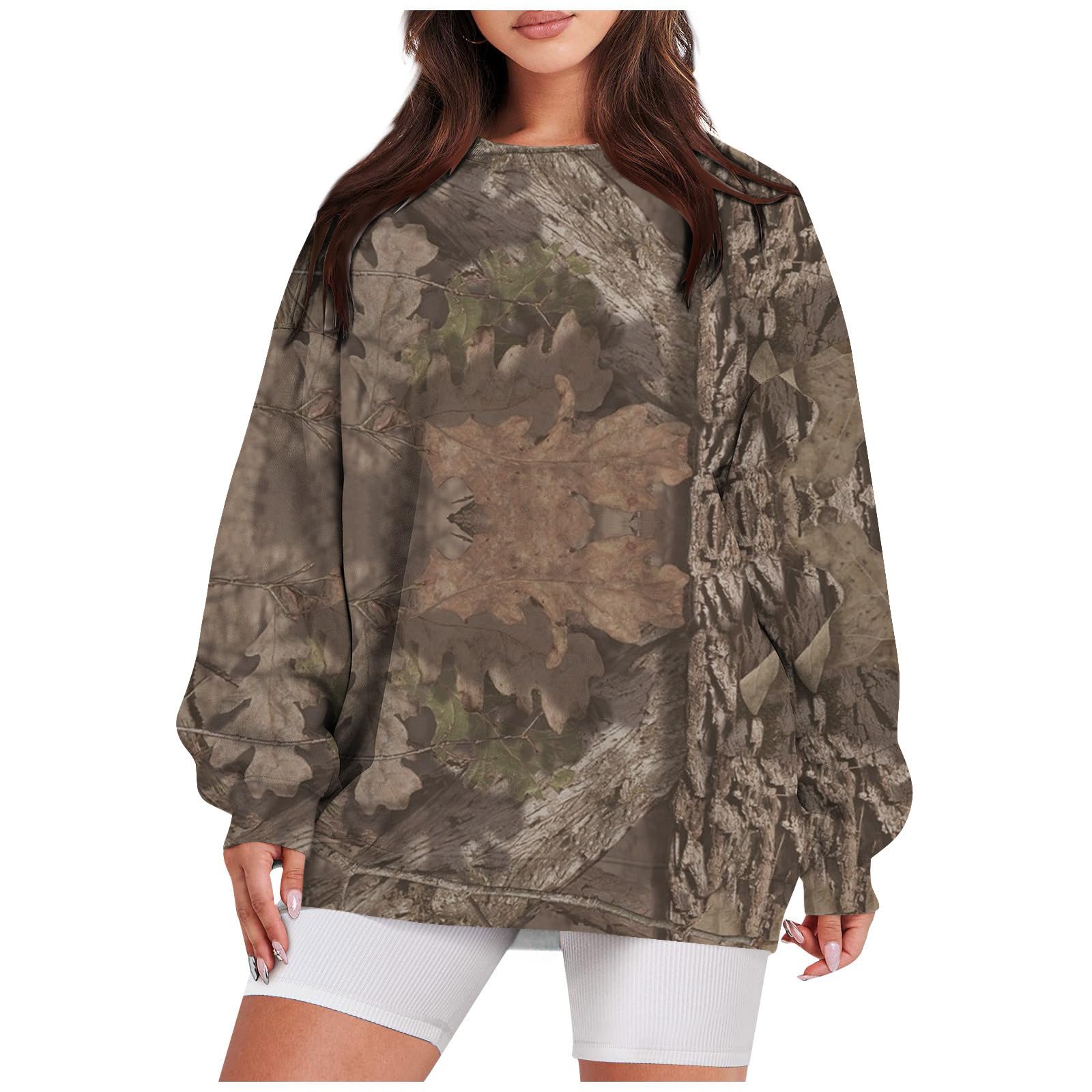 YUTANRAL Women's 2 Piece Lounge Set - Soft Crewneck Sweatshirt & High Waisted Sweatpants with Pockets - Camo Hoodie Outfit - Perfect for Home, Yoga, Gym & Casual Wear